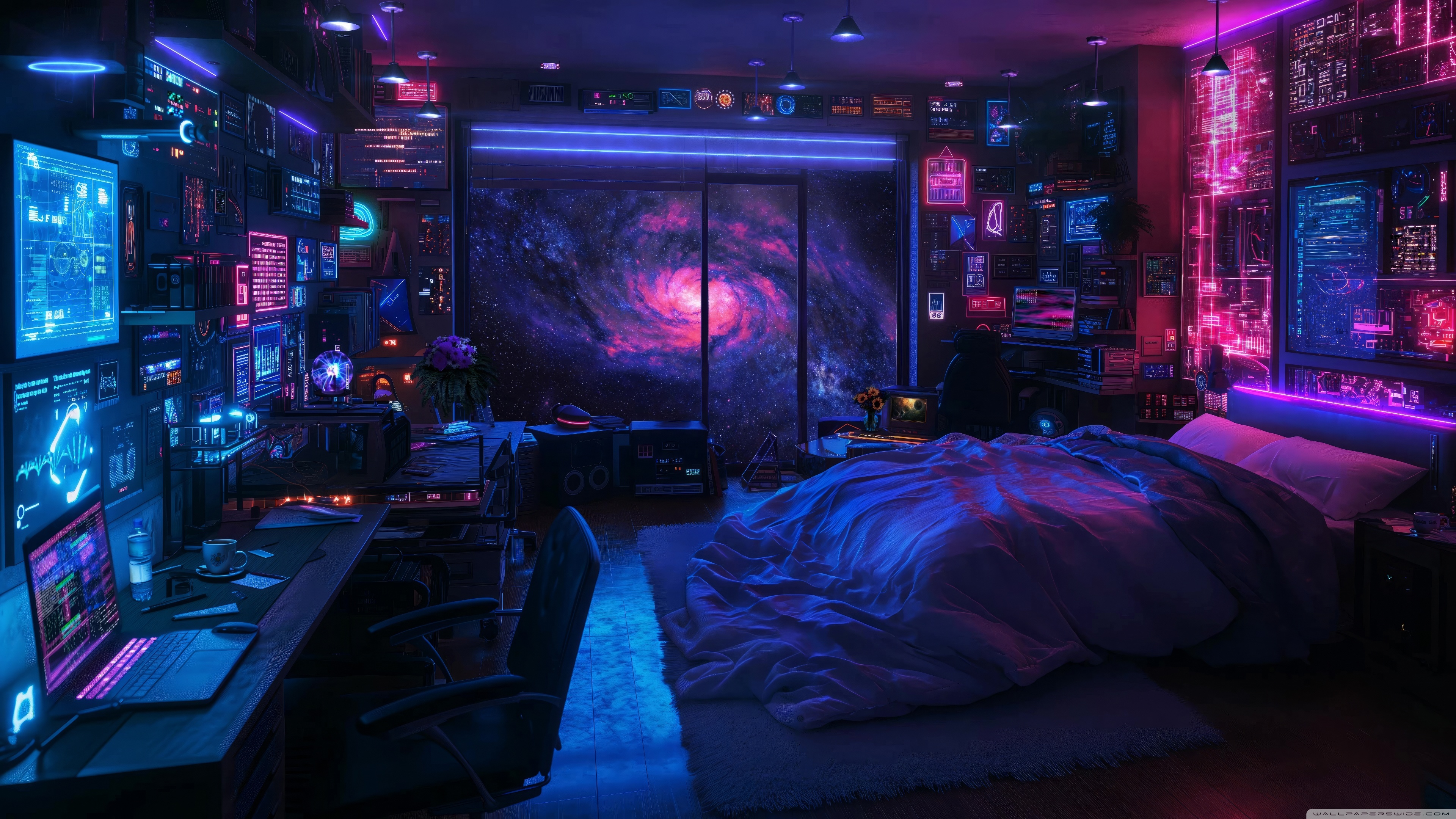 Science Fiction, Bedroom, Futuristic, Neon, High tech, Galaxy 4K UHD Wallpaper for UltraHD Desktop and TV