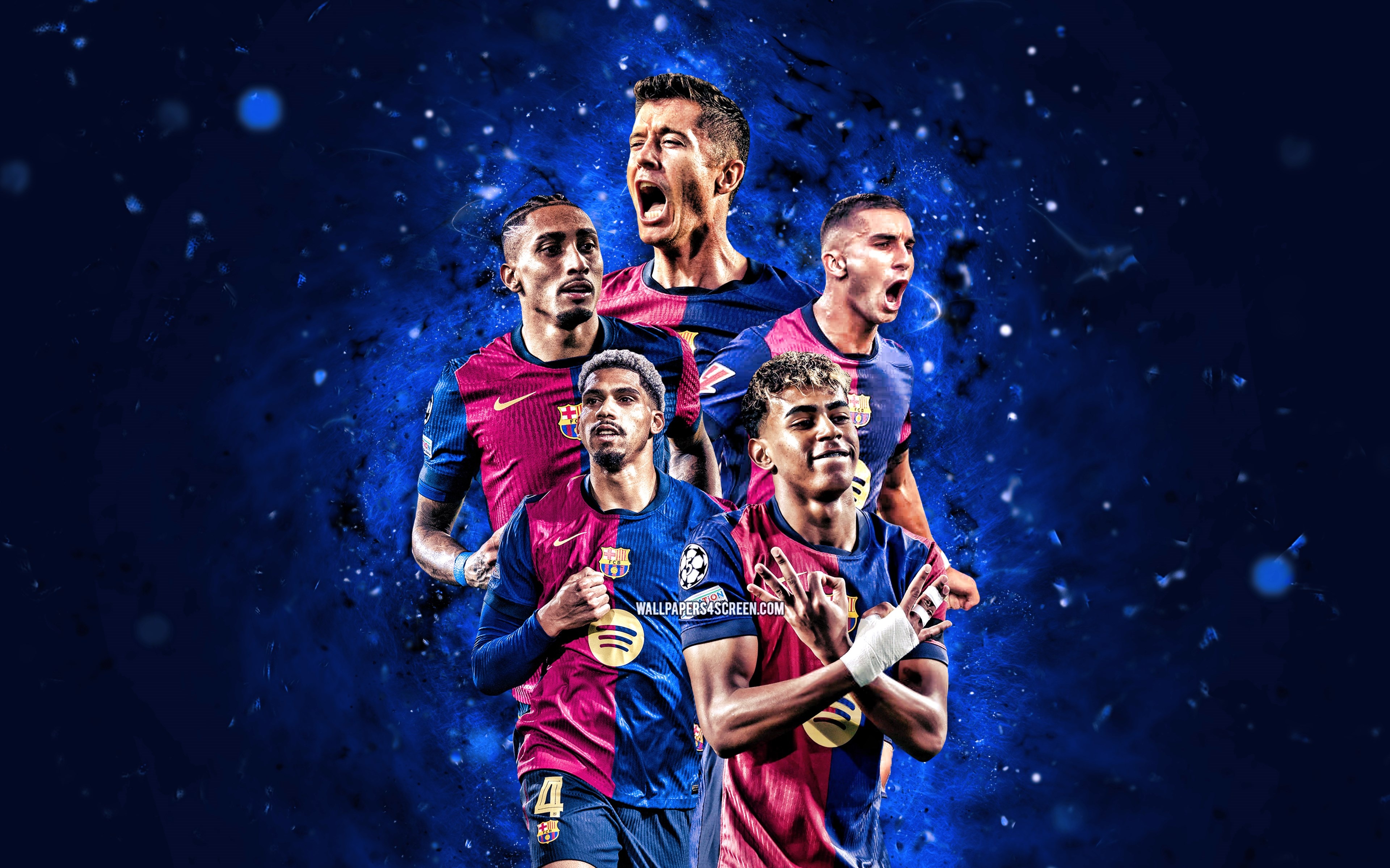 Wallpaper football, soccer, FCB, FC Barcelona, Barca, Robert Lewandowski, Lamine Yamal, Raphinha Dias for mobile and desktop, section спорт, resolution 3840x2400