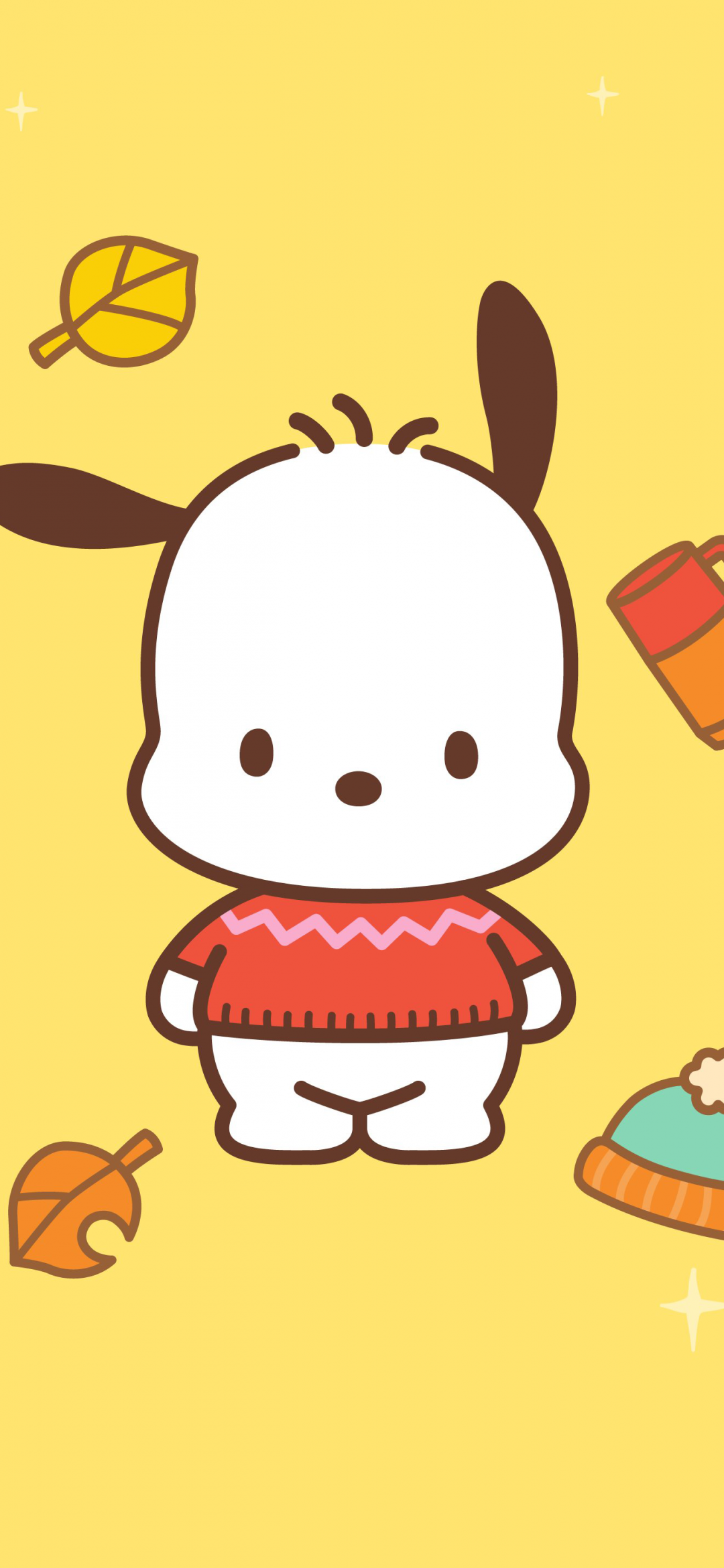 Pochacco Wallpaper 4K, Sanrio, 5K, Yellow background