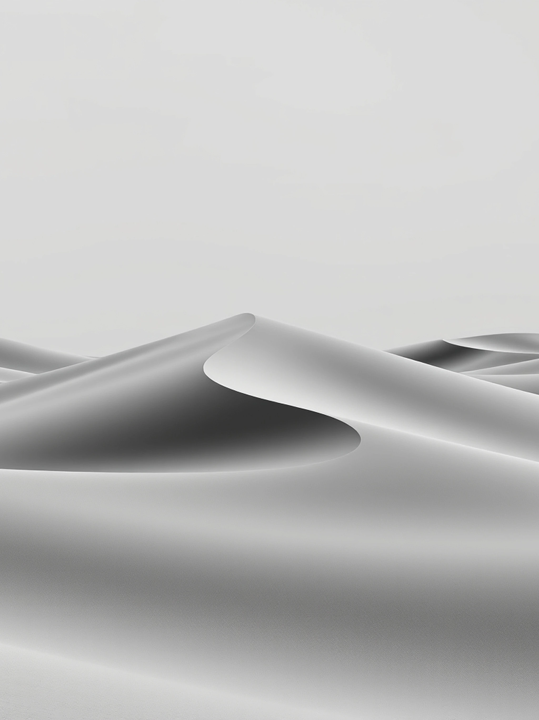 Minimalist For iPhone 17 Pro Max. A Dune In The Desert With Only Grey, Black Colours. The Dune Is In The Center Of The Picture. There Is A Chill Atmosphere