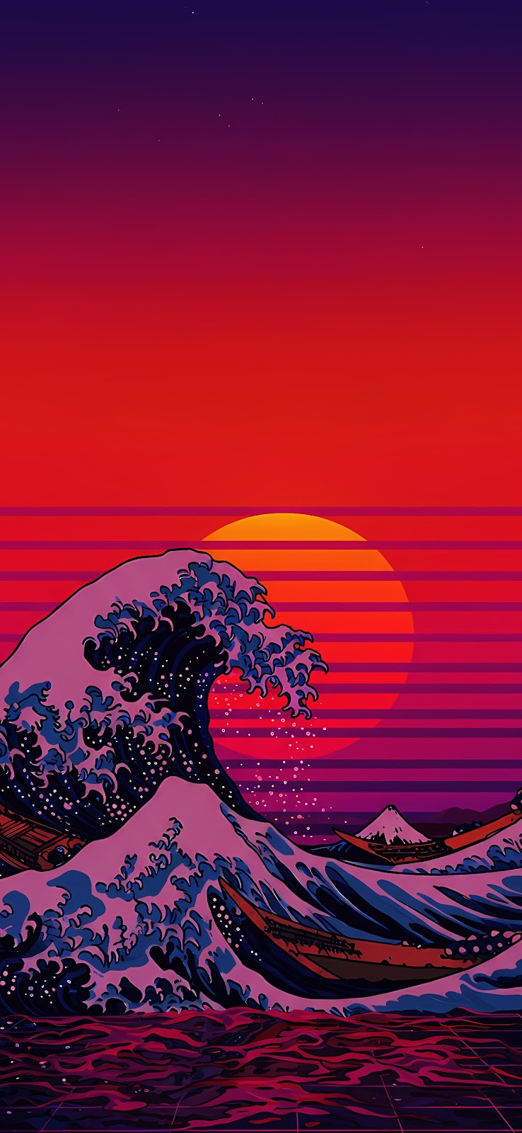 Retro Wave Ocean Sunset iPhone Wallpaper 4K