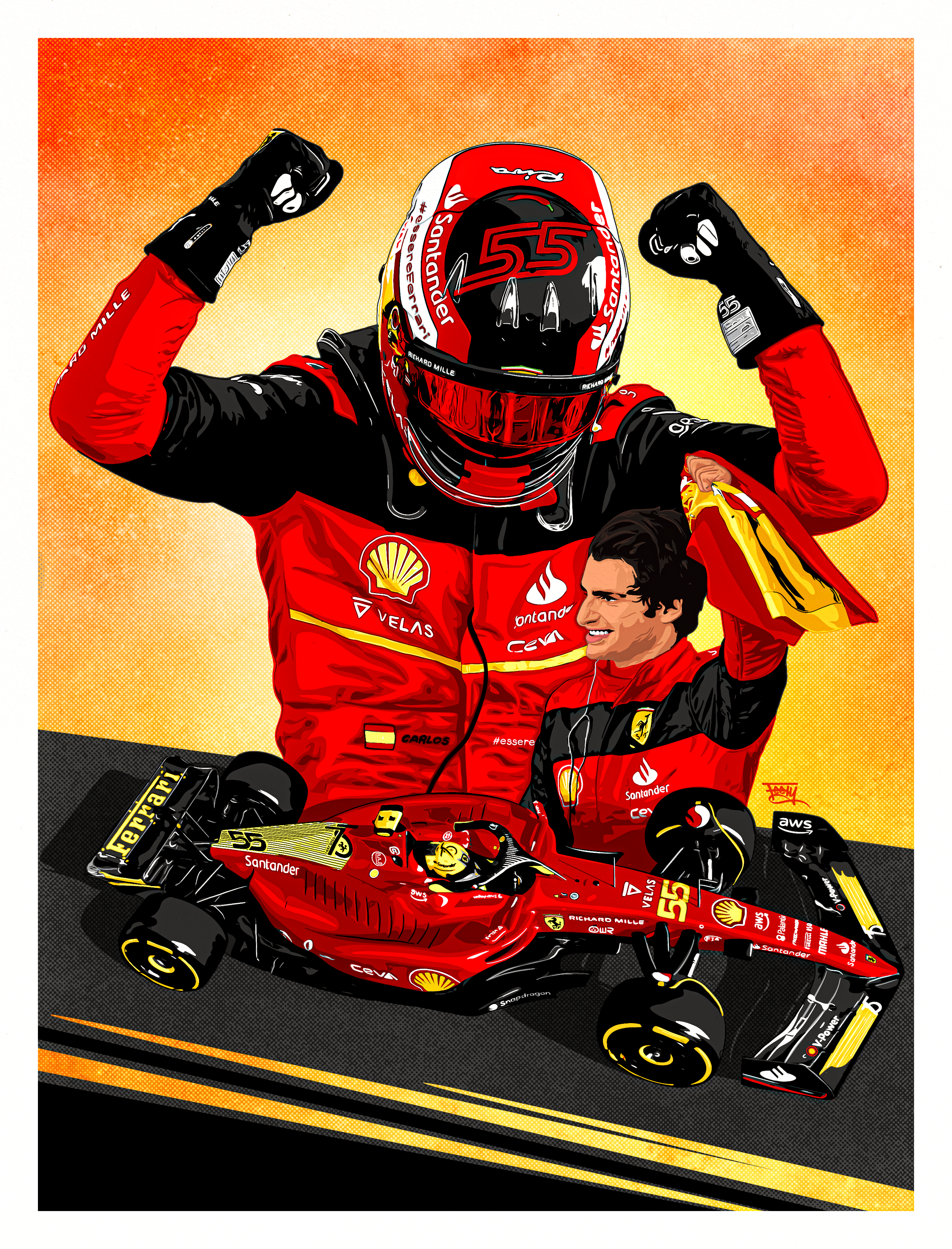 Just Finished This Digitally Hand Drawn Poster Of Carlos Sainz Jr. With The F1 75 Livery From Monza 2022 After Working On It Every Evening For Two Weeks. You Can Download 4k Phone Background