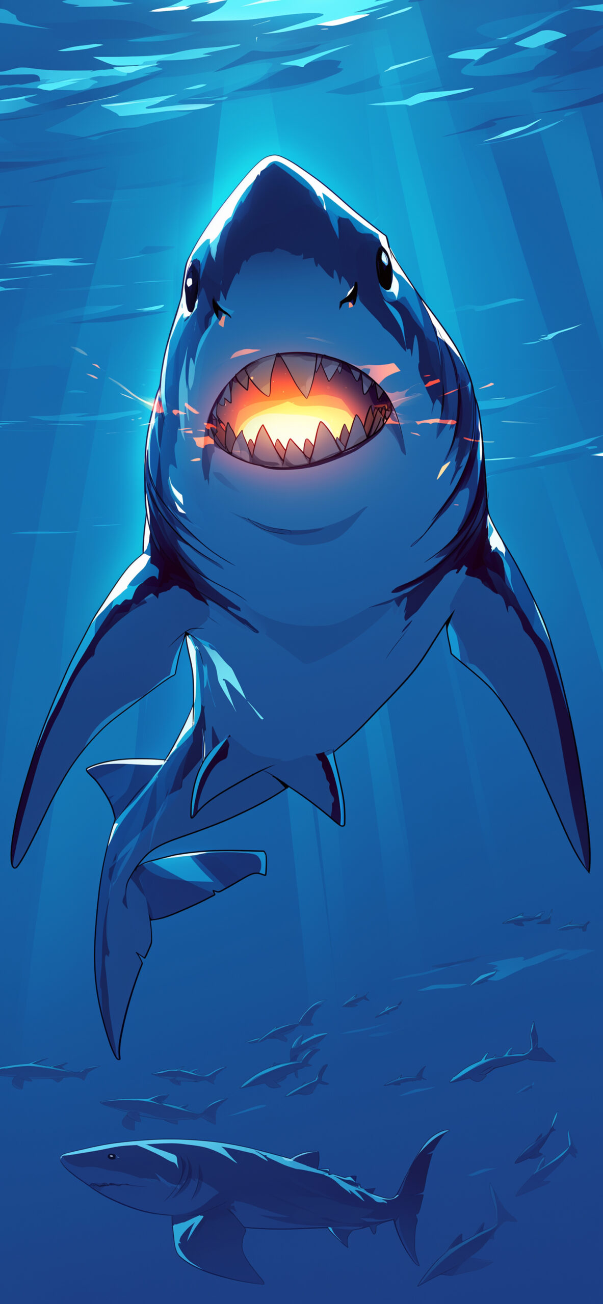 Intense Shark Art Wallpaper Blue Wallpaper for iPhone