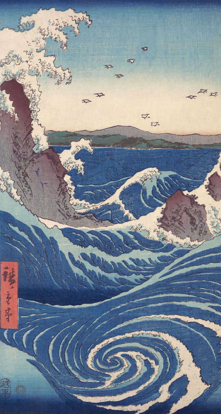 Download A Painting Of A Wave Crashing Into The Ocean Wallpaper