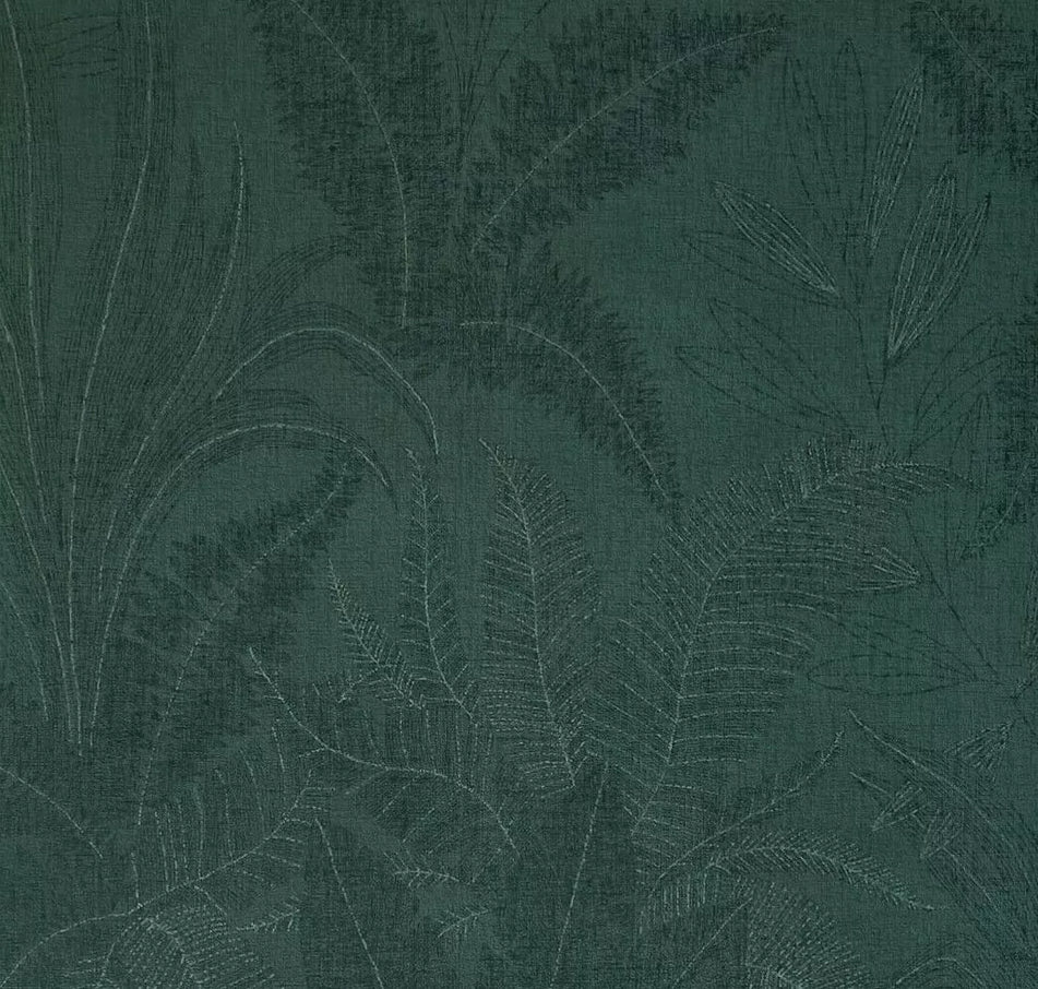 WM39654301 Dark green gray Faux fabric textured floral tropical leaves
