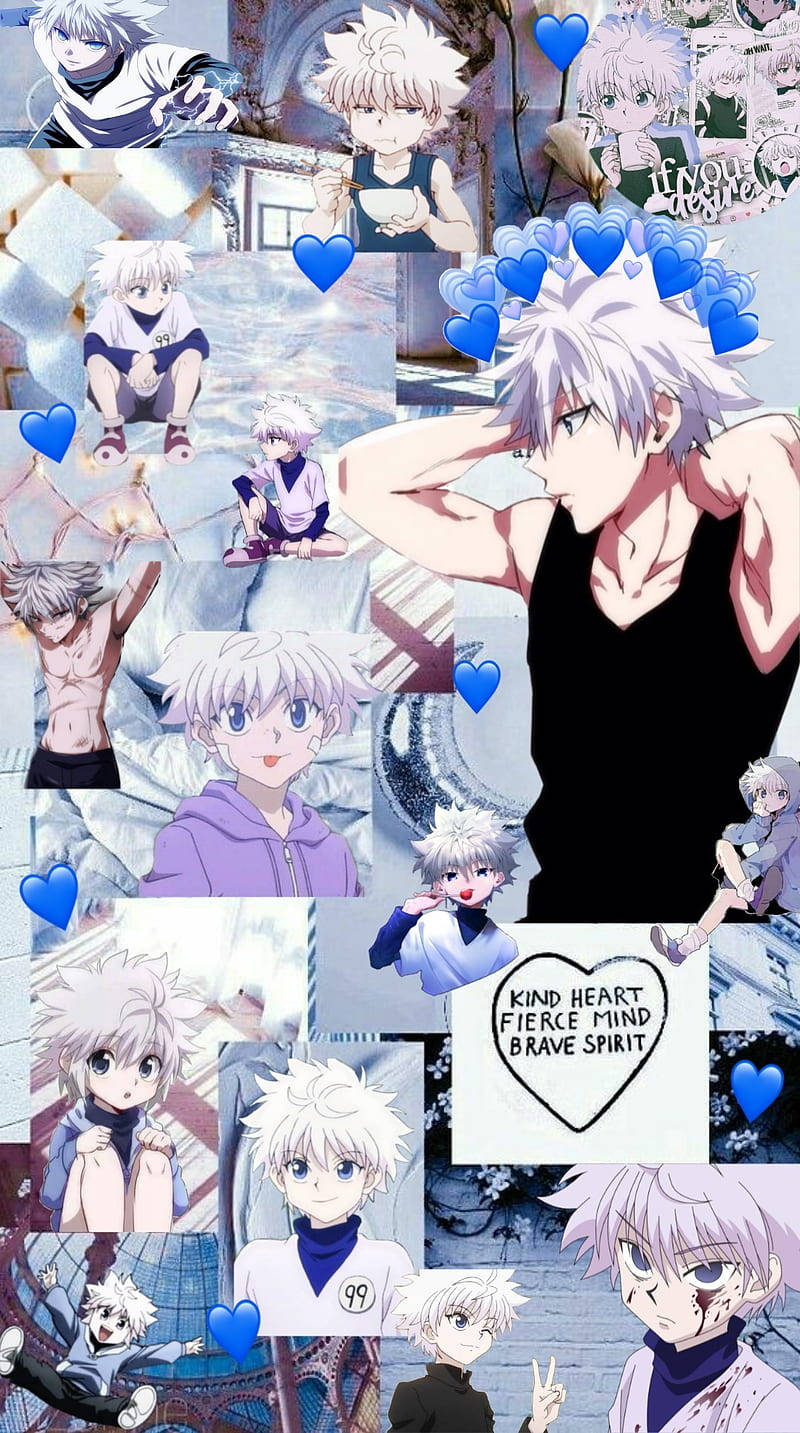 Download Cute Killua Collage Over Blue Aesthetic Wallpaper