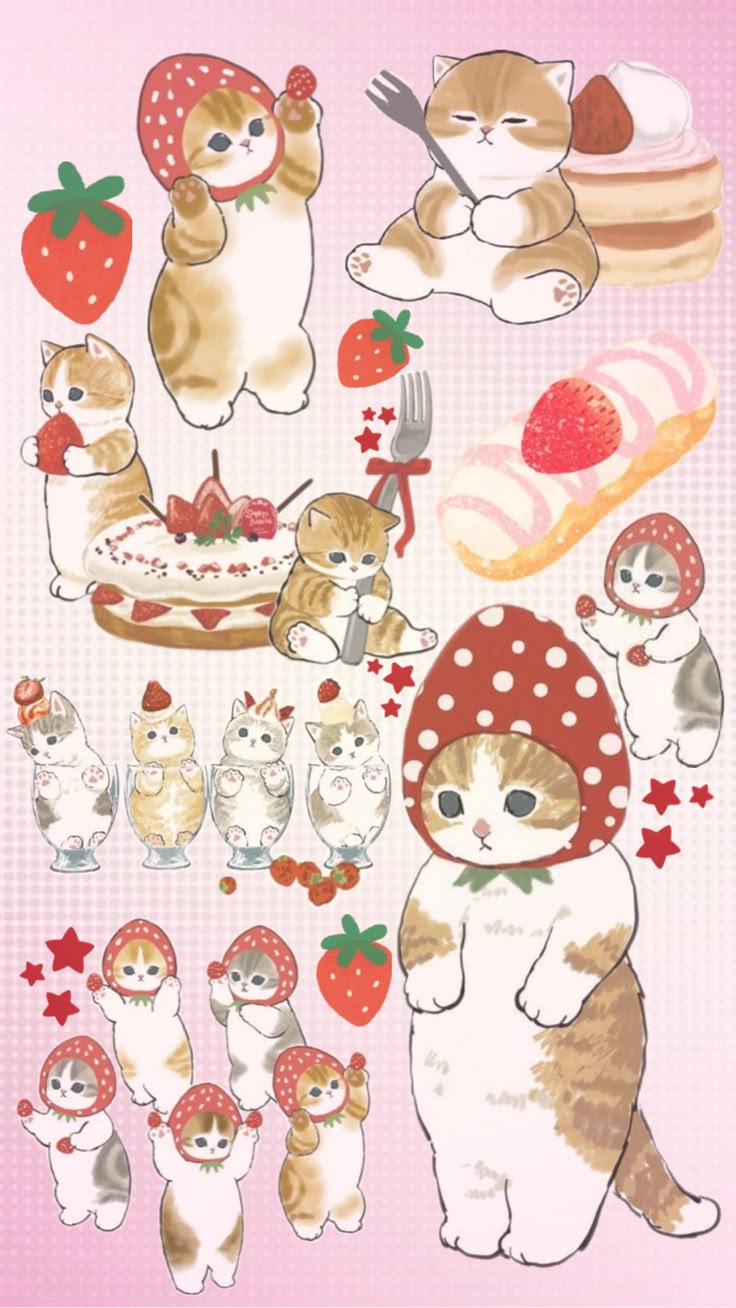 strawberry #cat #juminocore #coquette #cottagecore #red #redaesthetic #pink #pinkaesthetic #cats #art