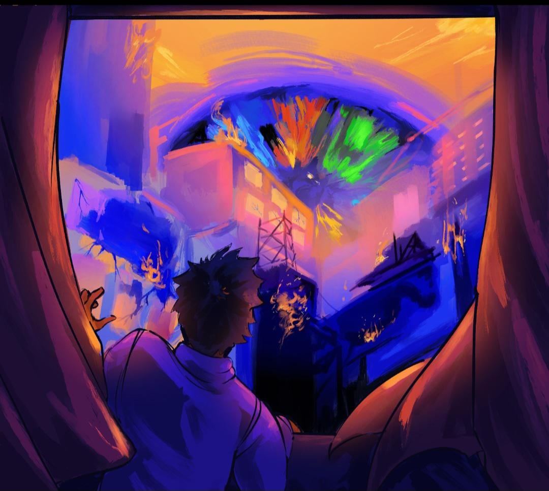 sam getting to look outside for a millisecond before he gets whooshed away