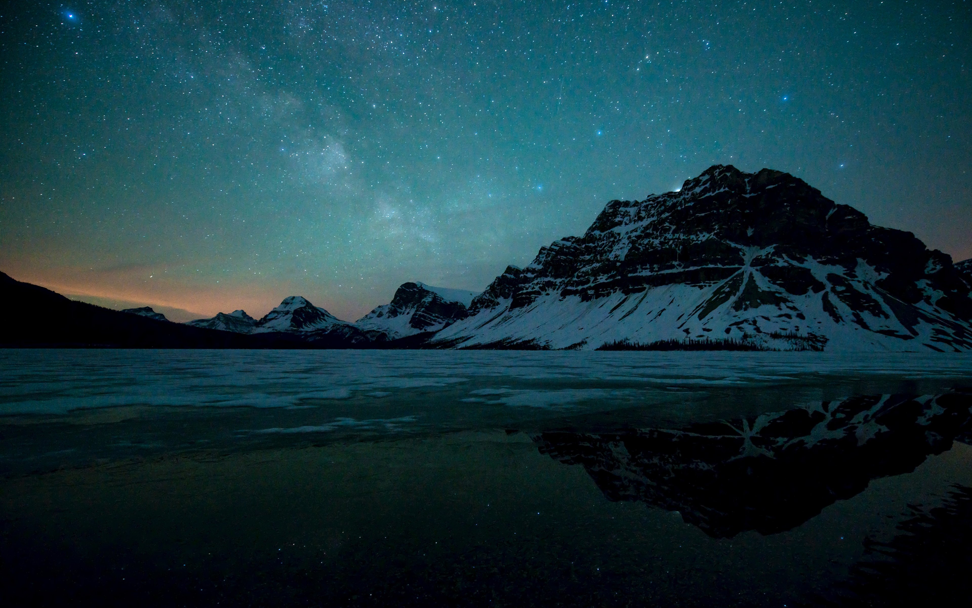 reflection, Nature, Water, Landscape, Mountain, Winter, Stars, Sky, Night Wallpaper HD / Desktop and Mobile Background