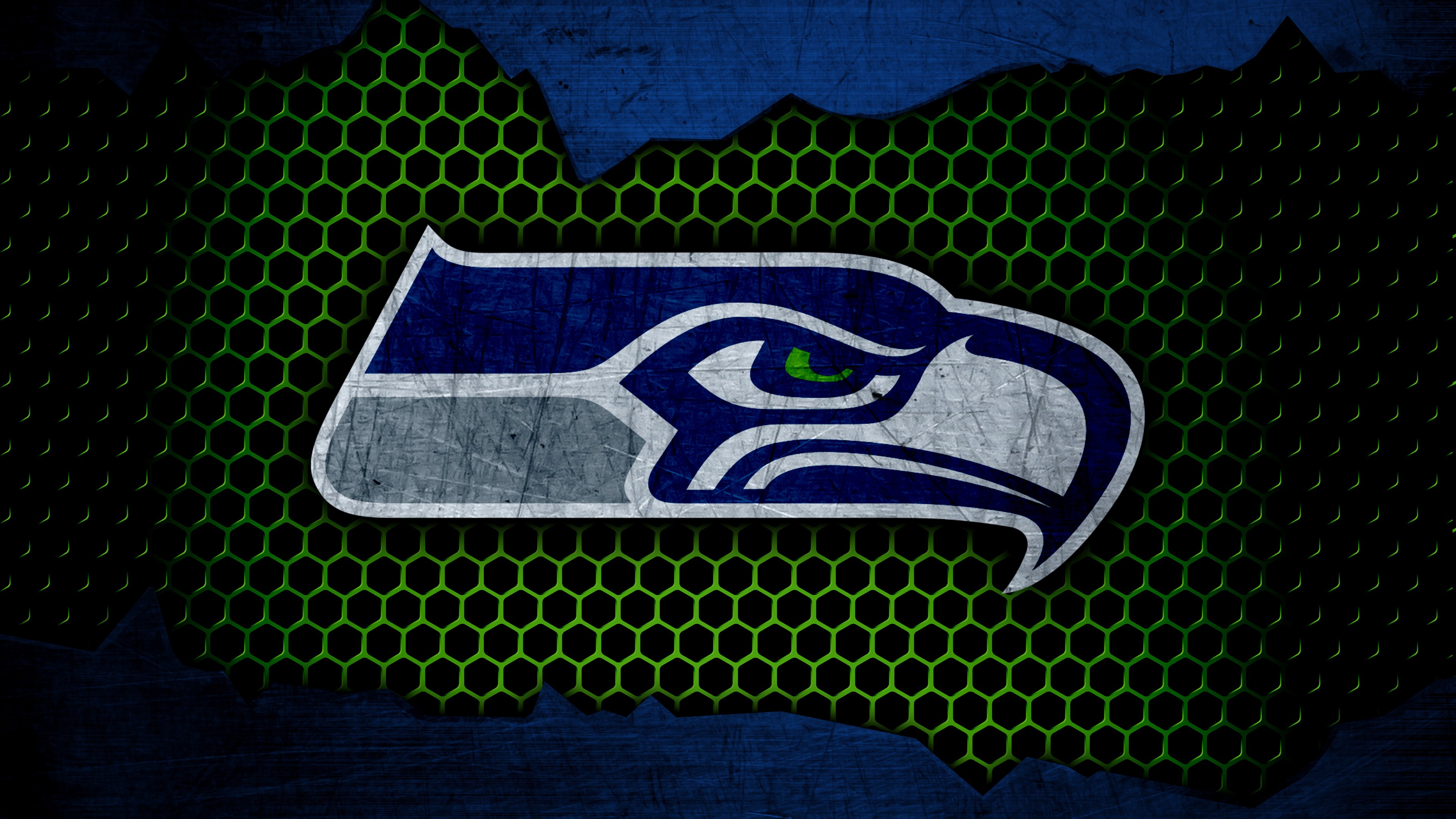 Seattle Seahawks Logo In Green Hexagon Background 4K HD Seattle Seahawks Wallpaper