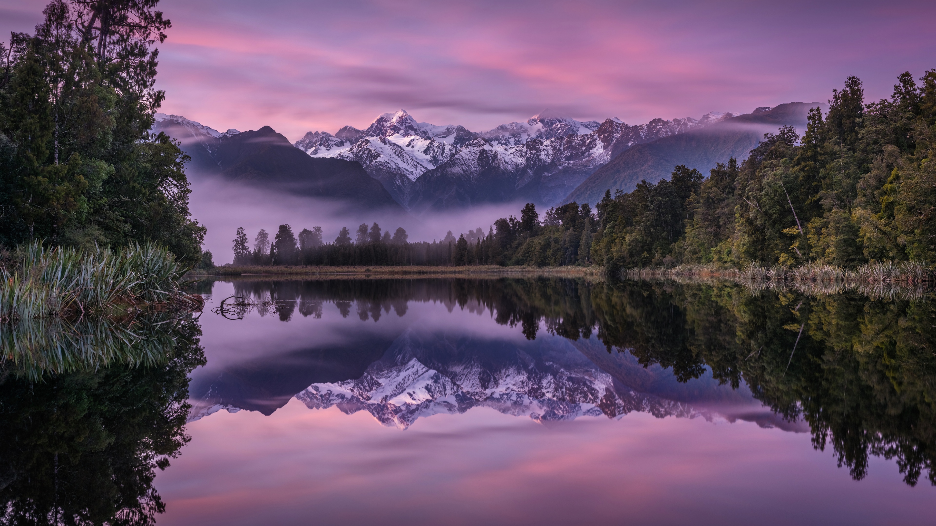 Lake Matheson Wallpaper 4K, Aesthetic, New Zealand, Landscape