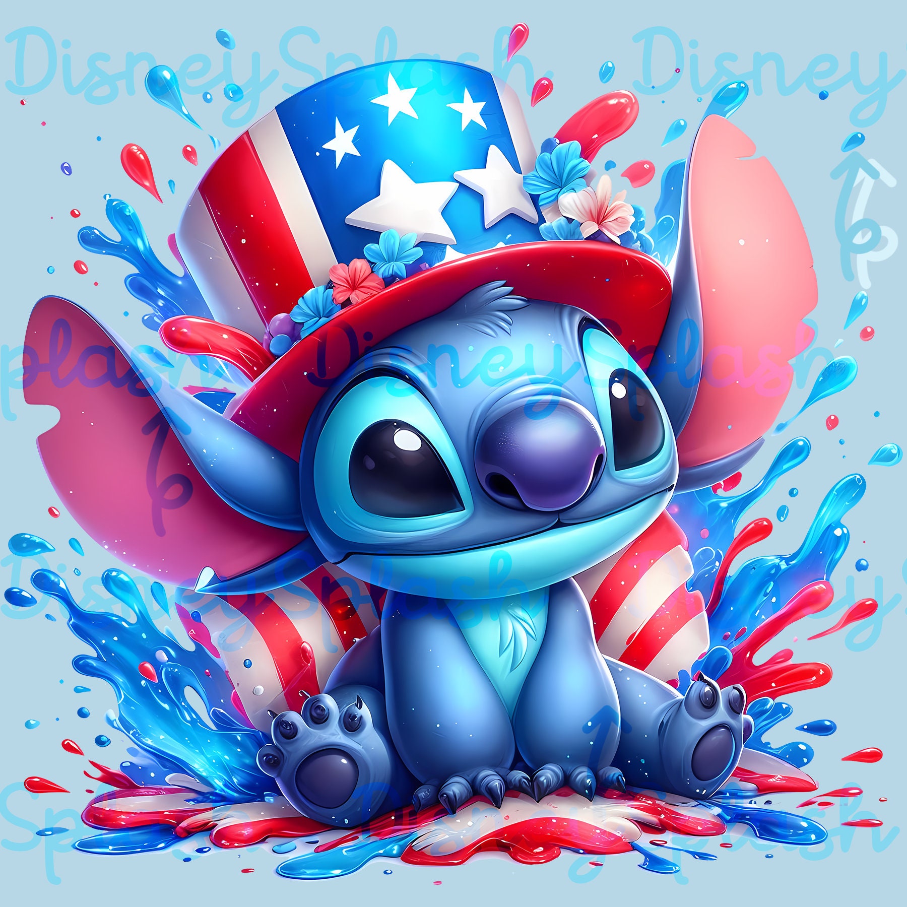 Stitch 4th of July Clipart: Watercolor Splash PNG (digital Download)