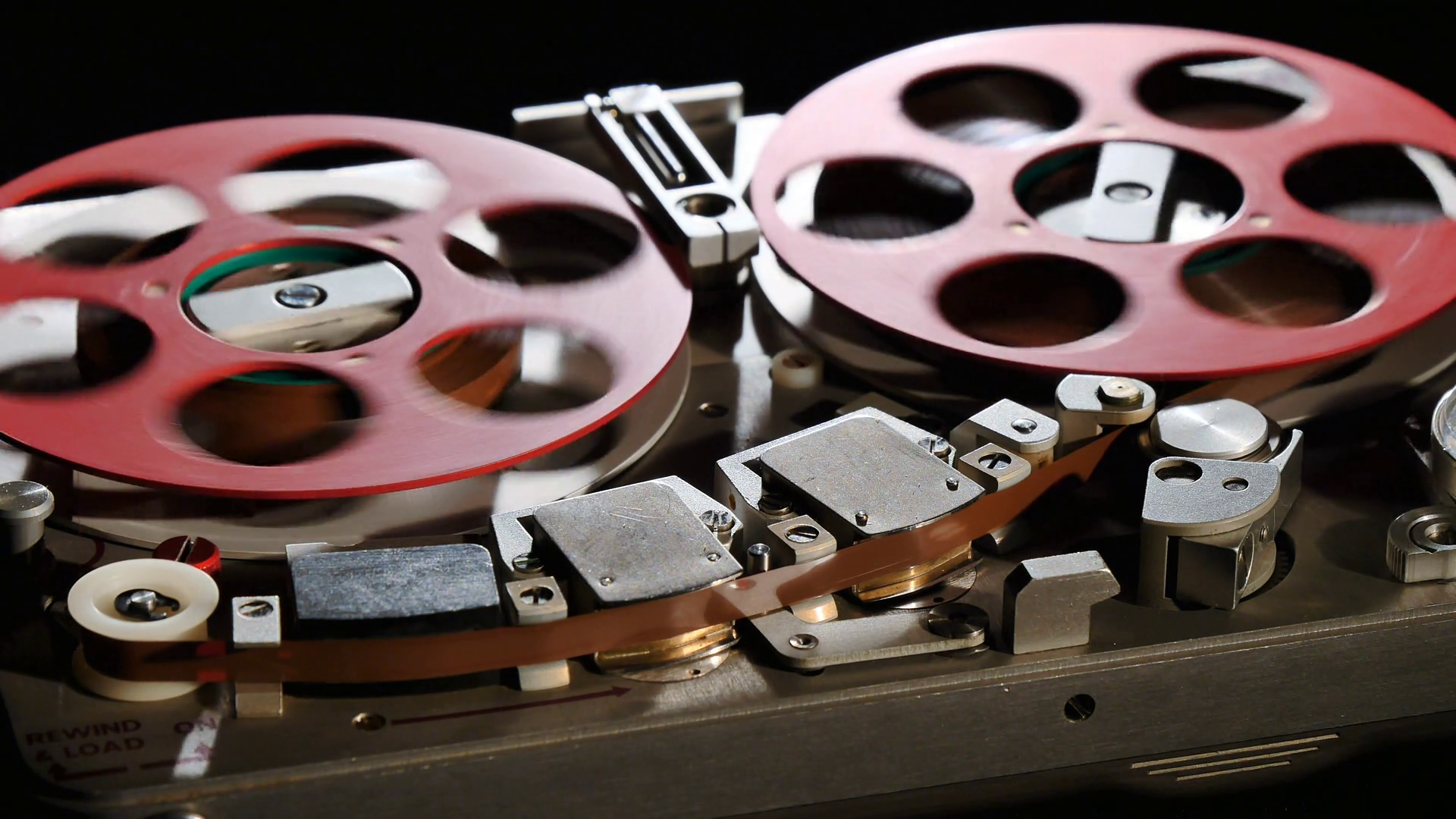 Retro Audio Tape Recorder medium close up on black background