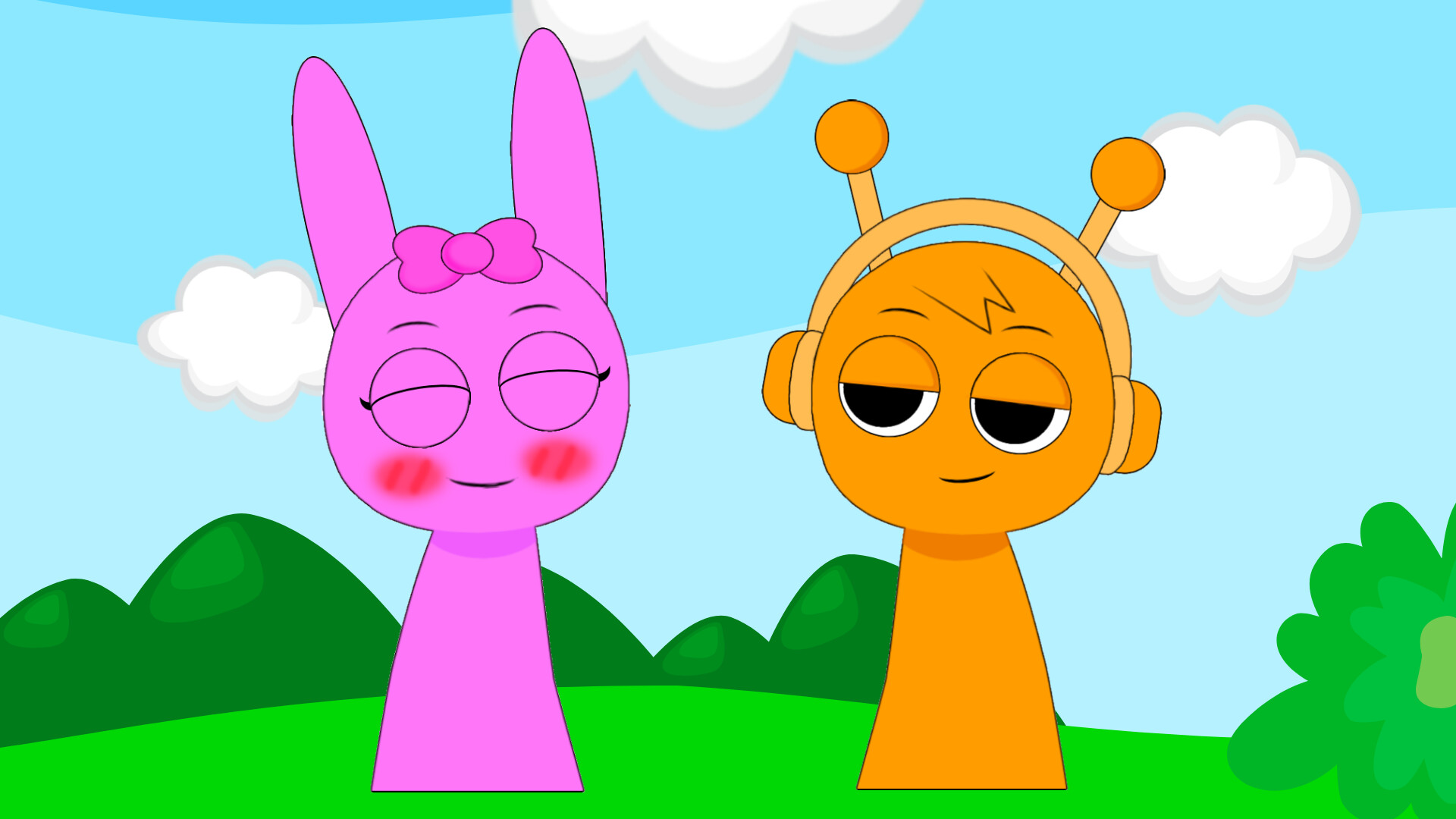 Sprunki Pinki And Oren Together Background Wallpaper