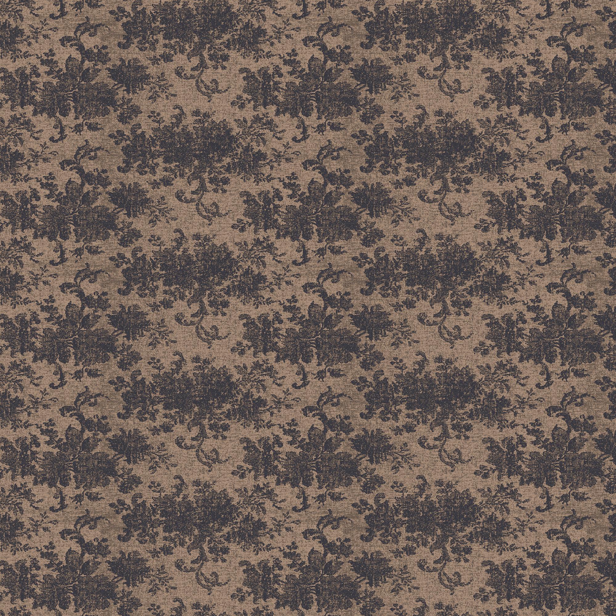 Brocade Wallpaper In Black Tan II, 52 X 132