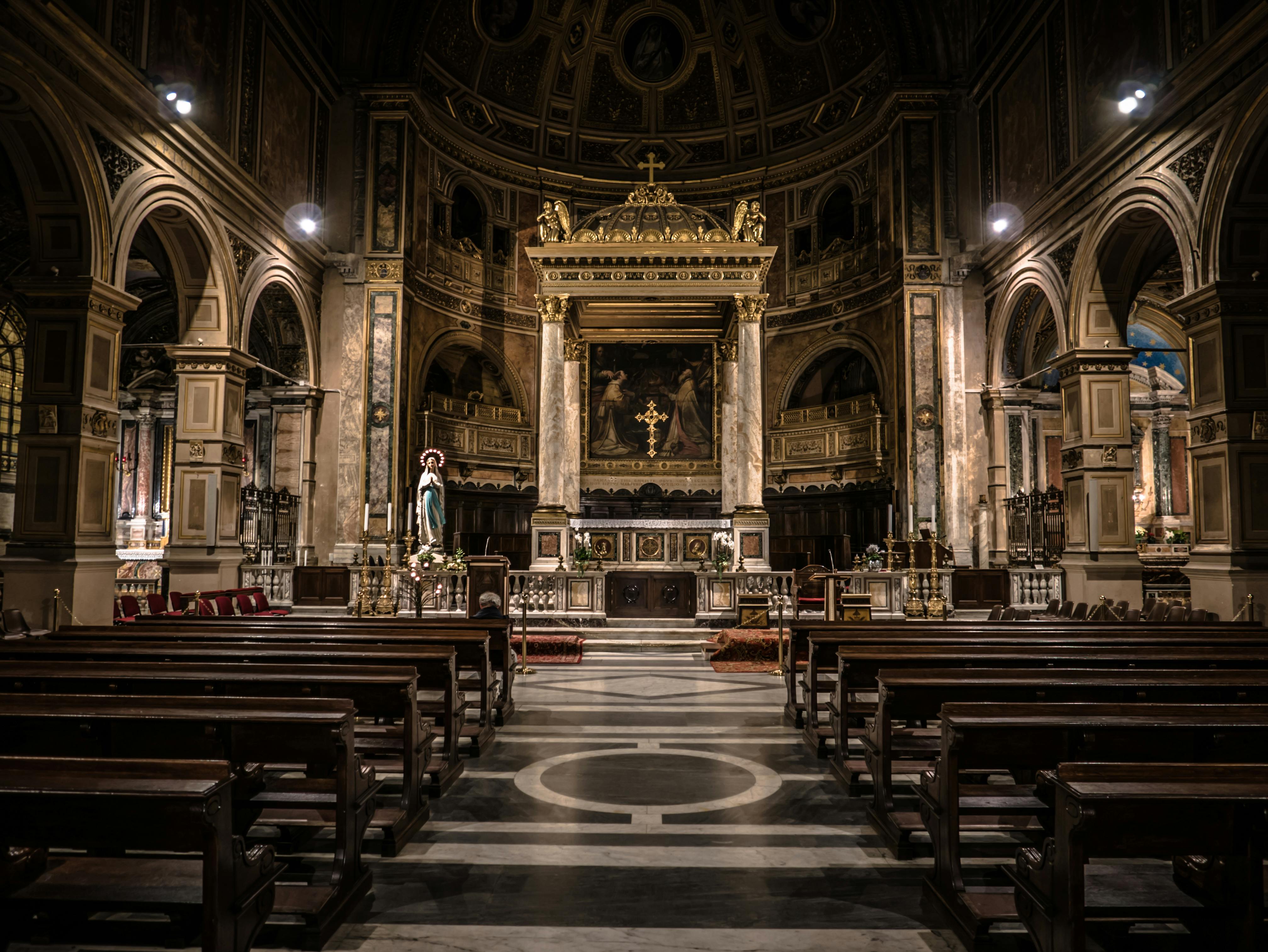 Cathedral Interior Religious With Benches Empty in Back · Free