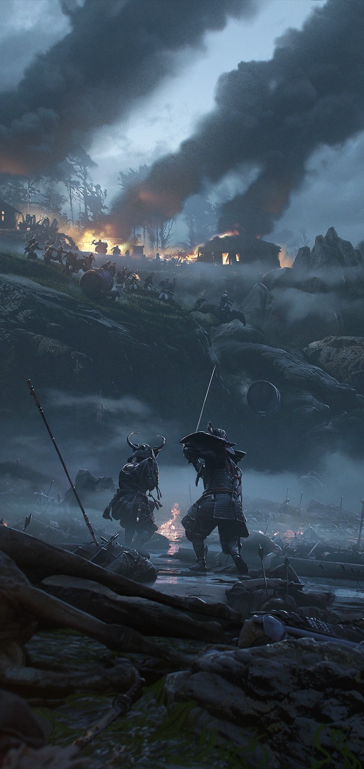 Phone wallpaper: Ghost Of Tsushima, Samurai, Video Game, Battle 1412711
