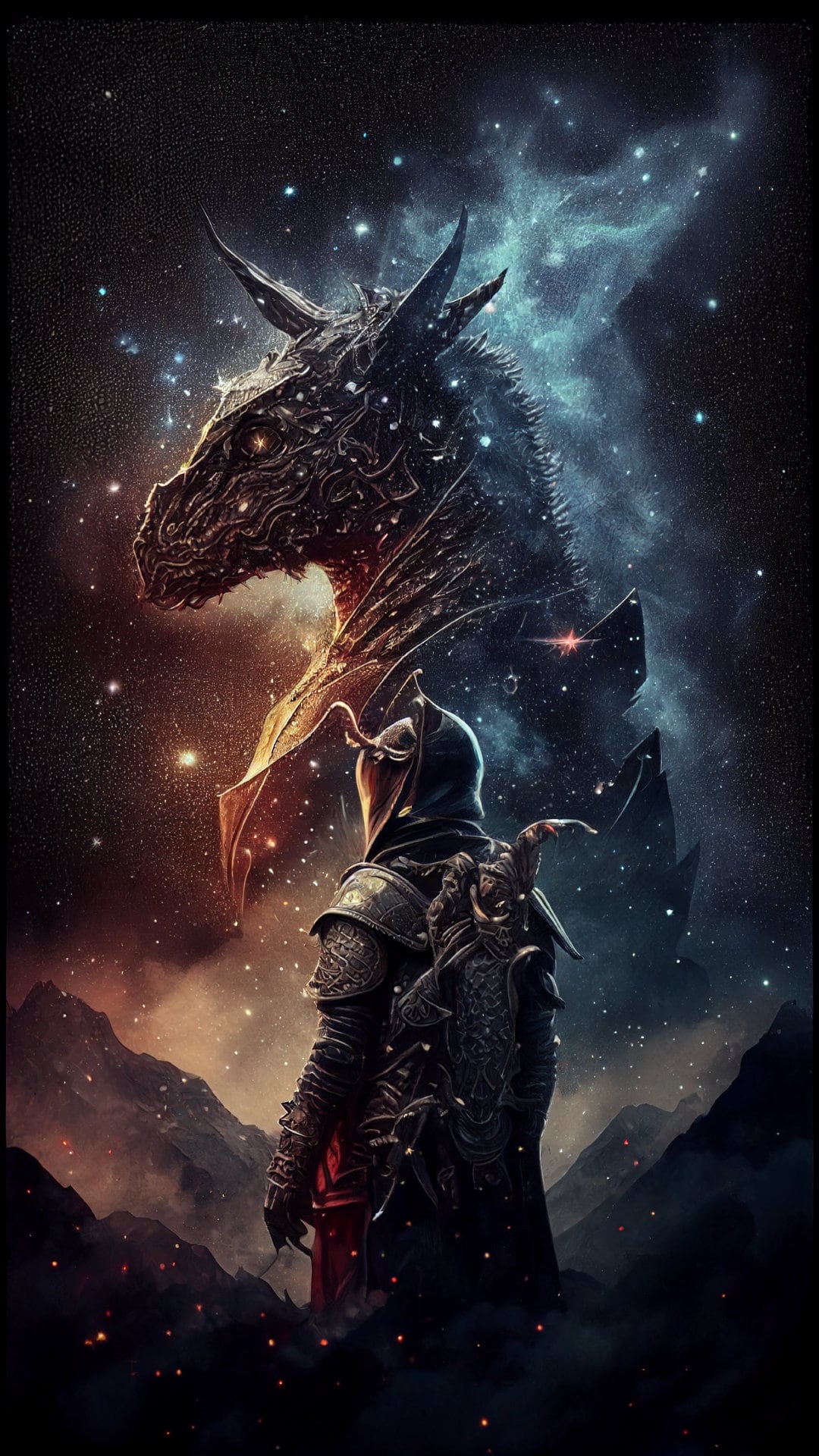 Magical Knight and Dragon Phone Wallpaper Created Art