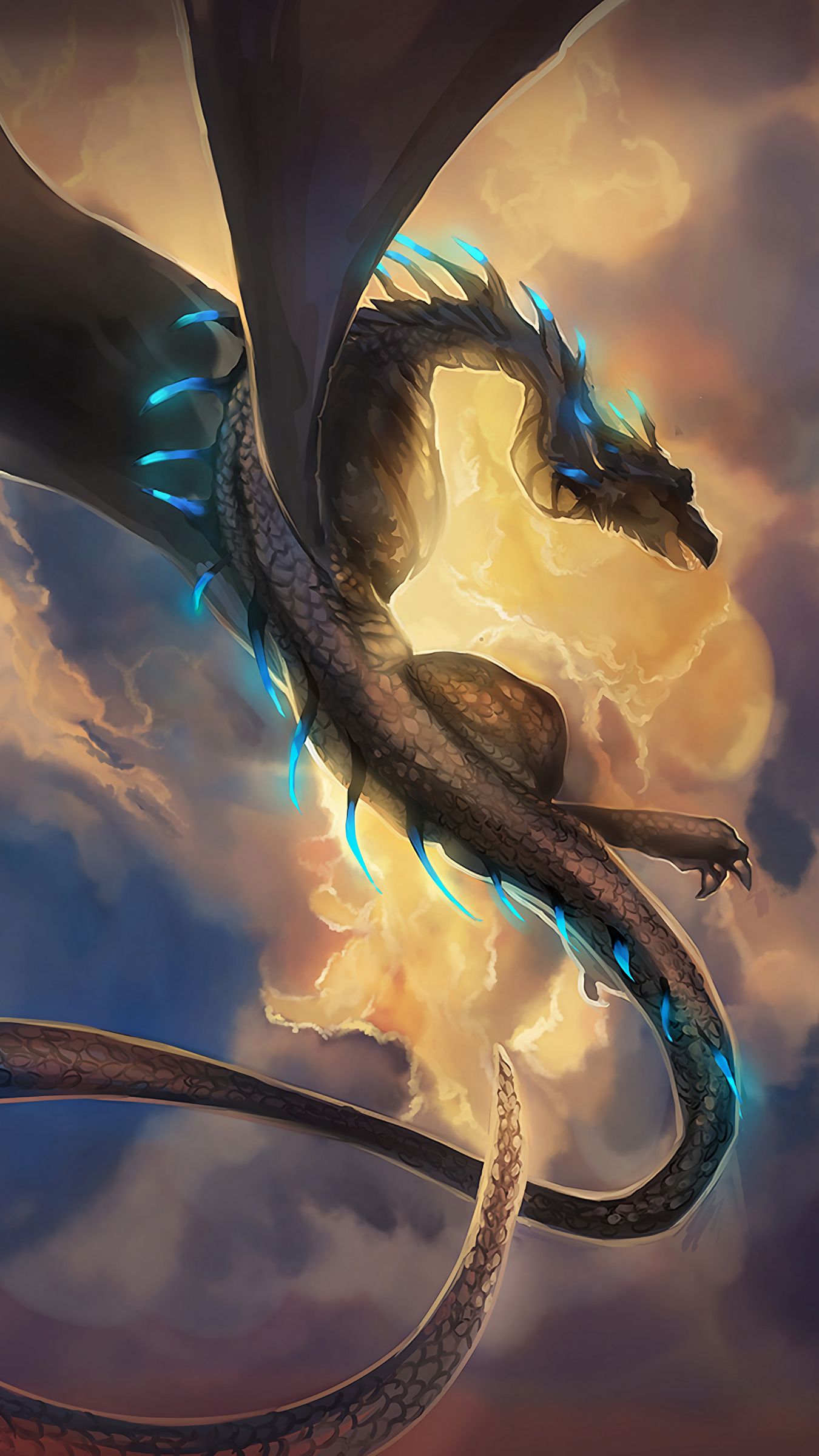 Download wallpaper 1350x2400 dragon, snake, fantasy, art iphone 8+/7+/6s+/for parallax HD background
