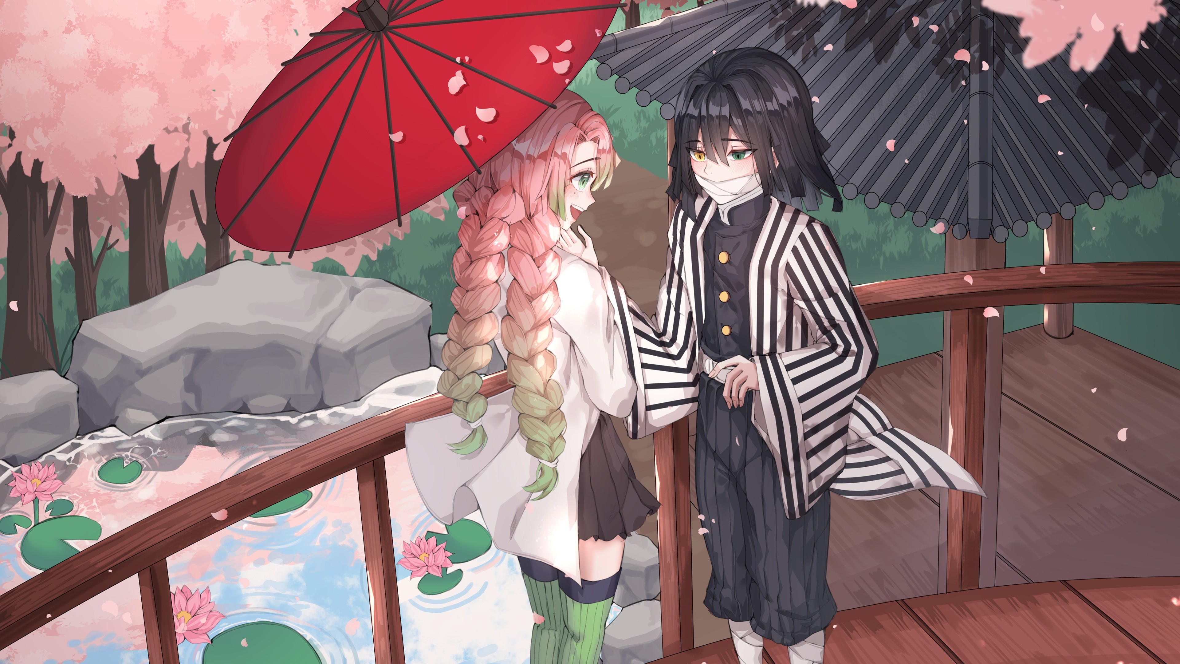 Mitsuri Kanroji Obanai Iguro 4K HD Demon Slayer Kimetsu no Yaiba Wallpaper