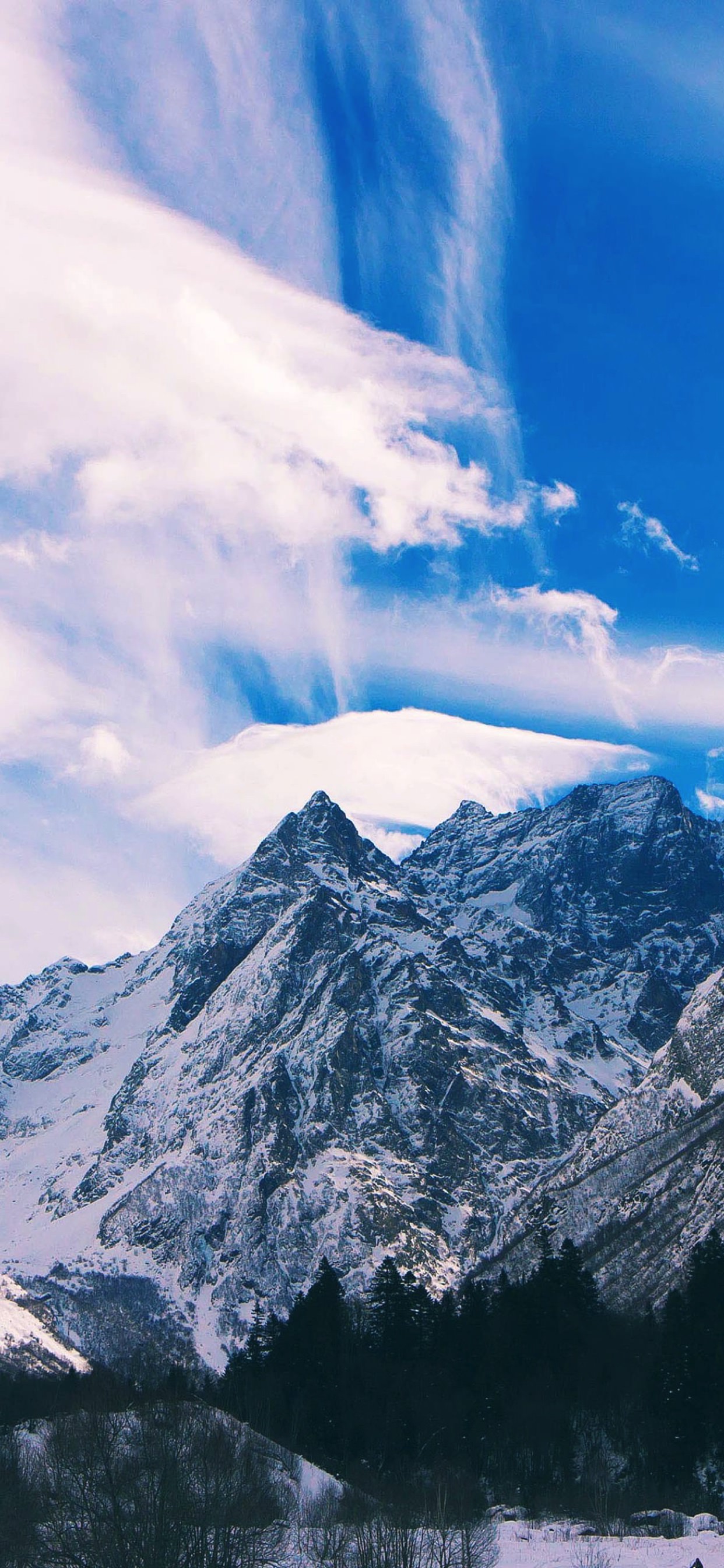 Snowy mountain landscape clouds. wallpaper.sc iPhone XS Max
