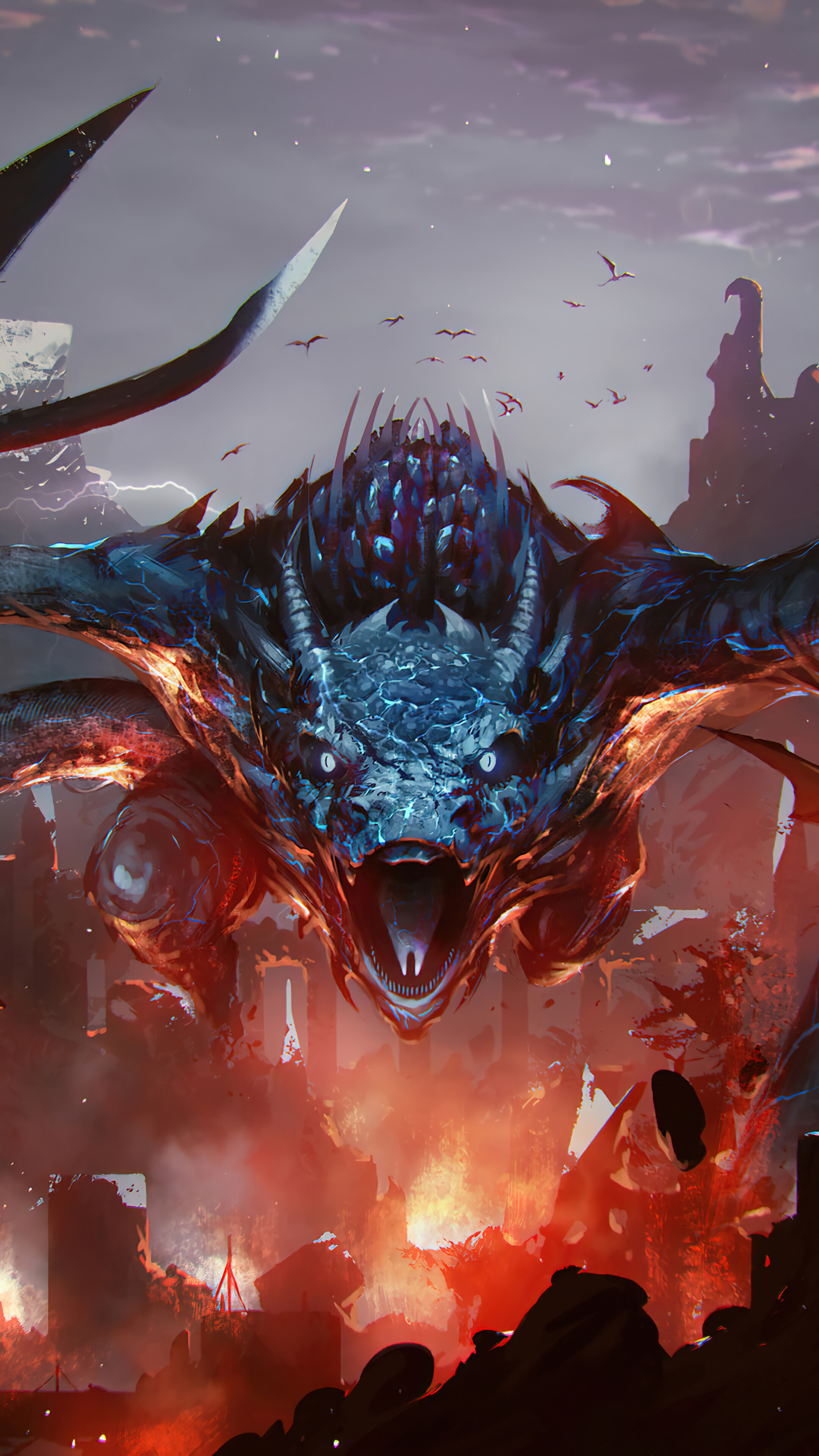 Dragon Roaring Fantasy Art 4K Wallpaper iPhone HD Phone g