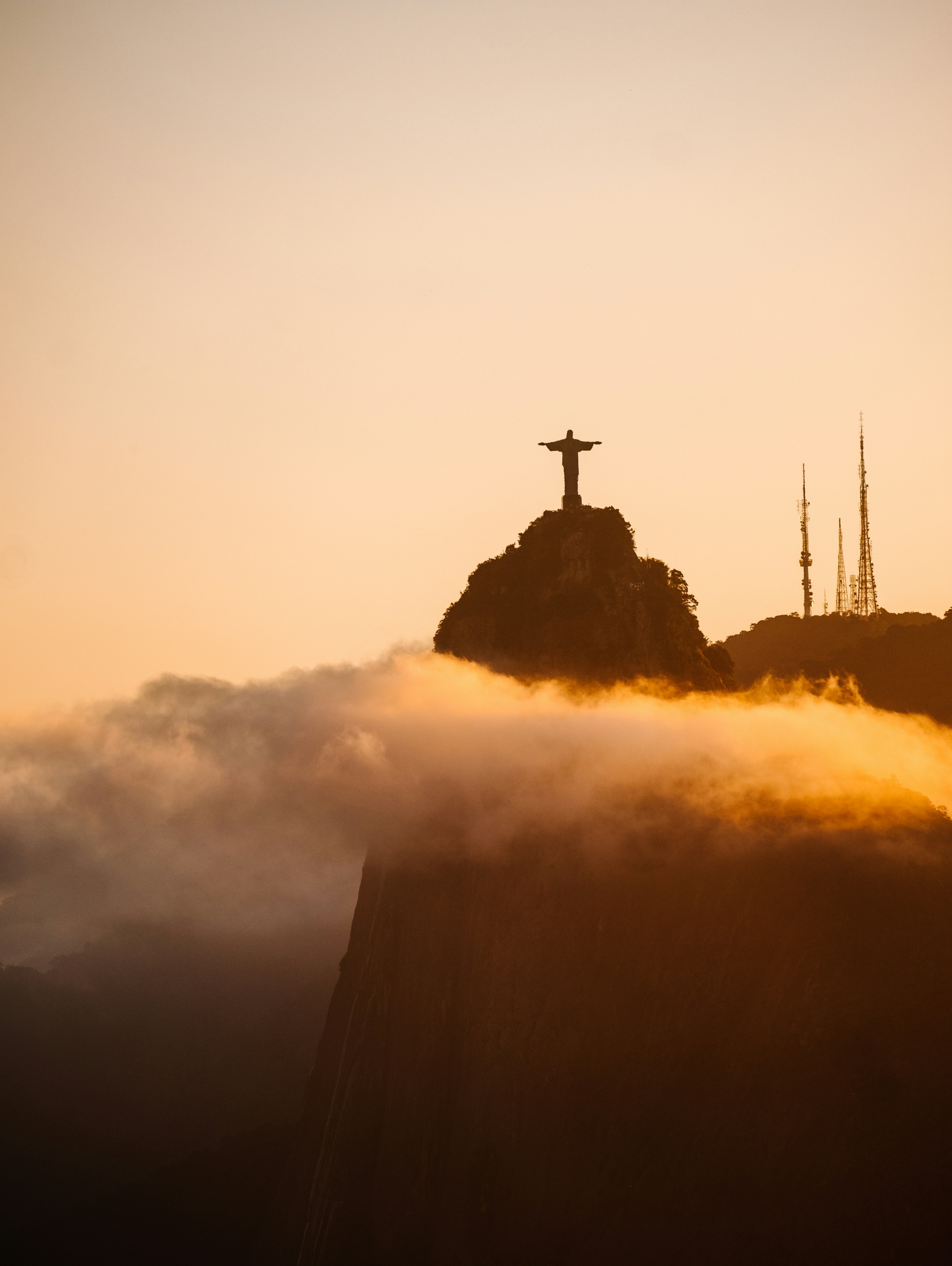 Rio De Janeiro Brazil Statue At Golden Hour