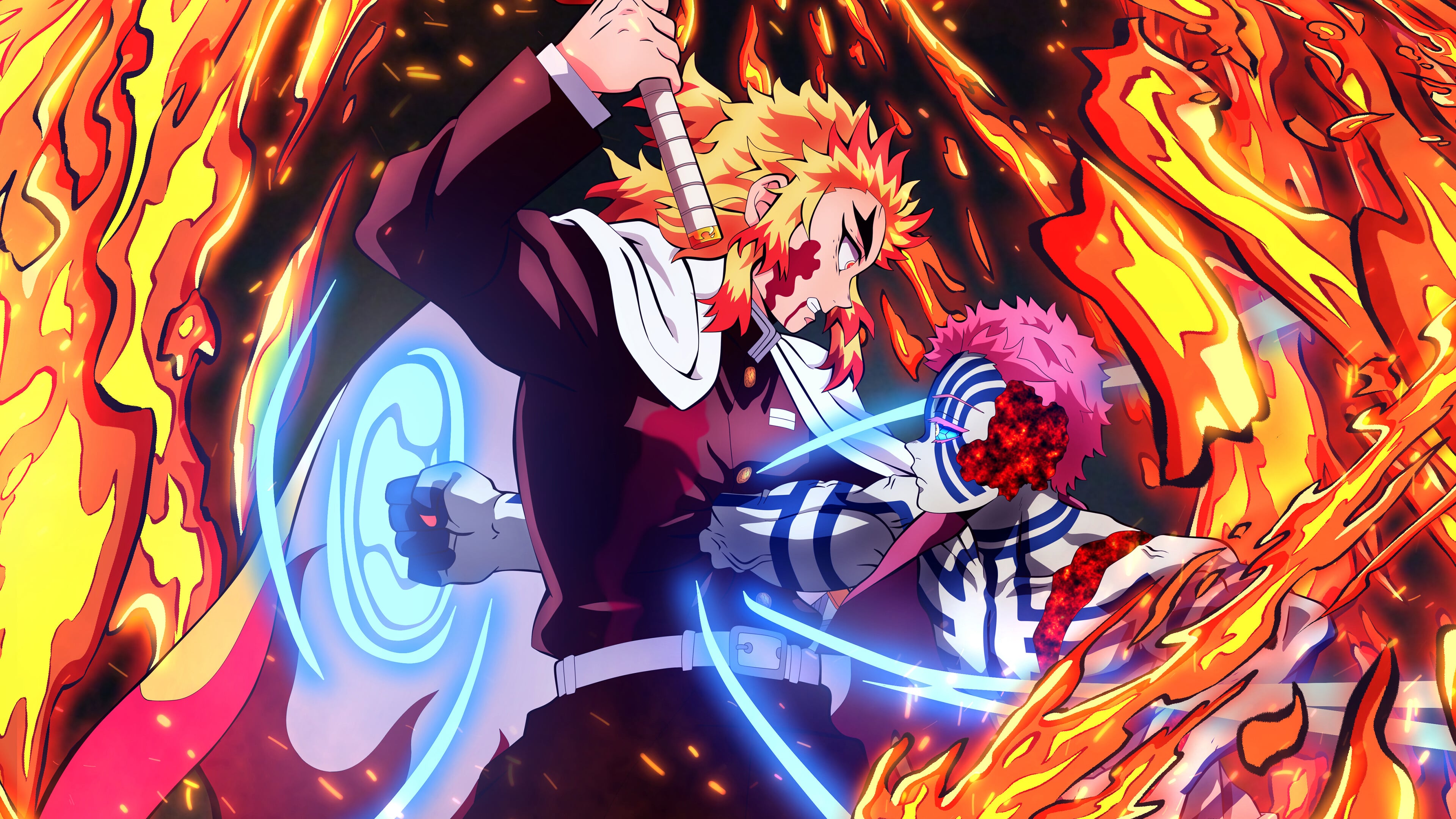 Kyojuro Rengoku vs Akaza Anime Wallpaper 4k for Desktop