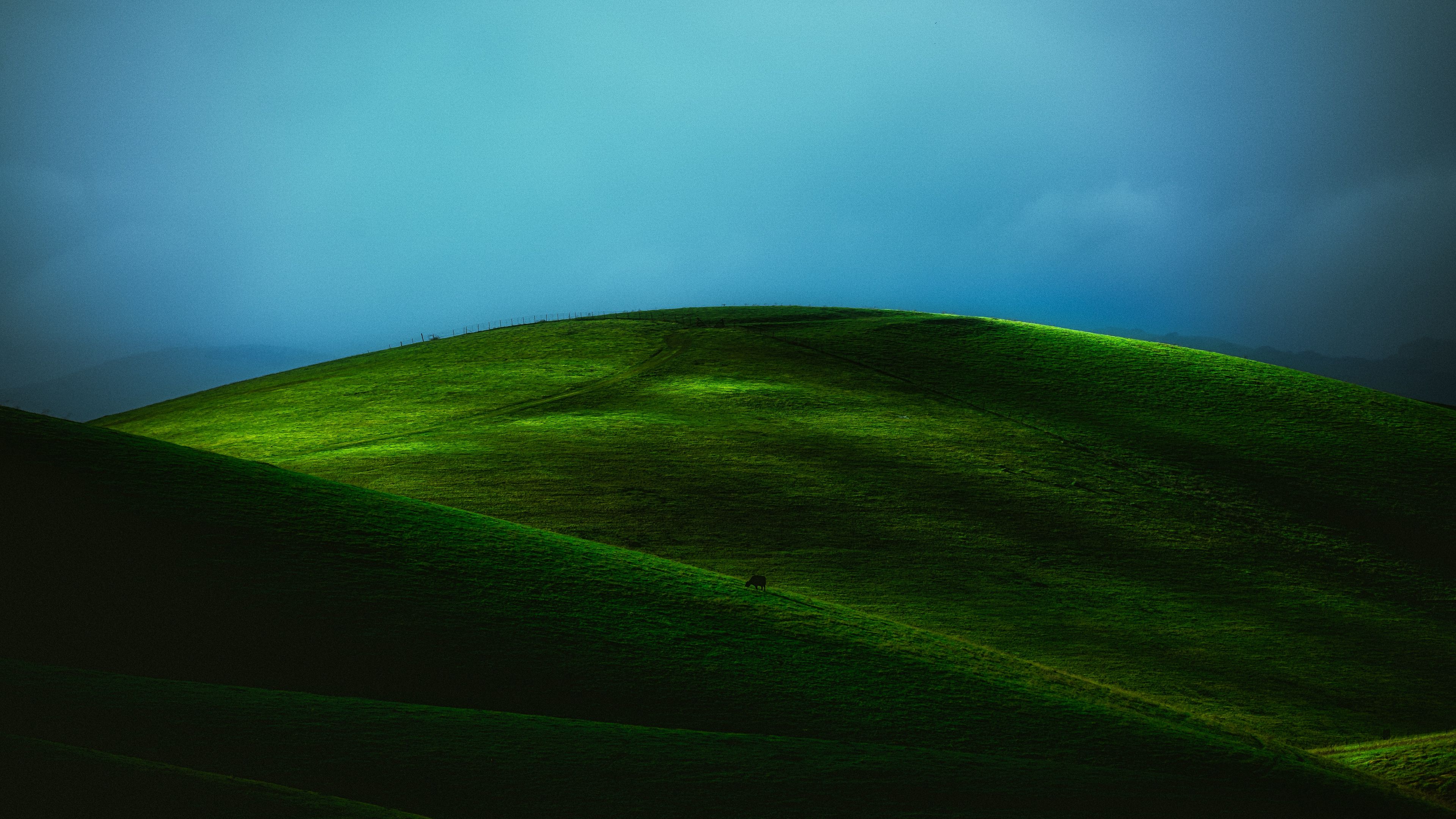 Download wallpaper 3840x2160 hill, field, green, landscape 4k uhd 16:9 HD background