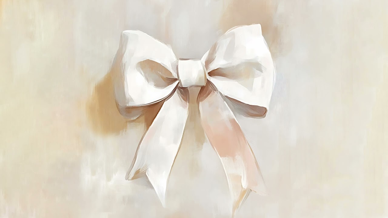 Aesthetic background. White coquette bow wallpaper. Art screensaver for TV. Frame PRO TV painting