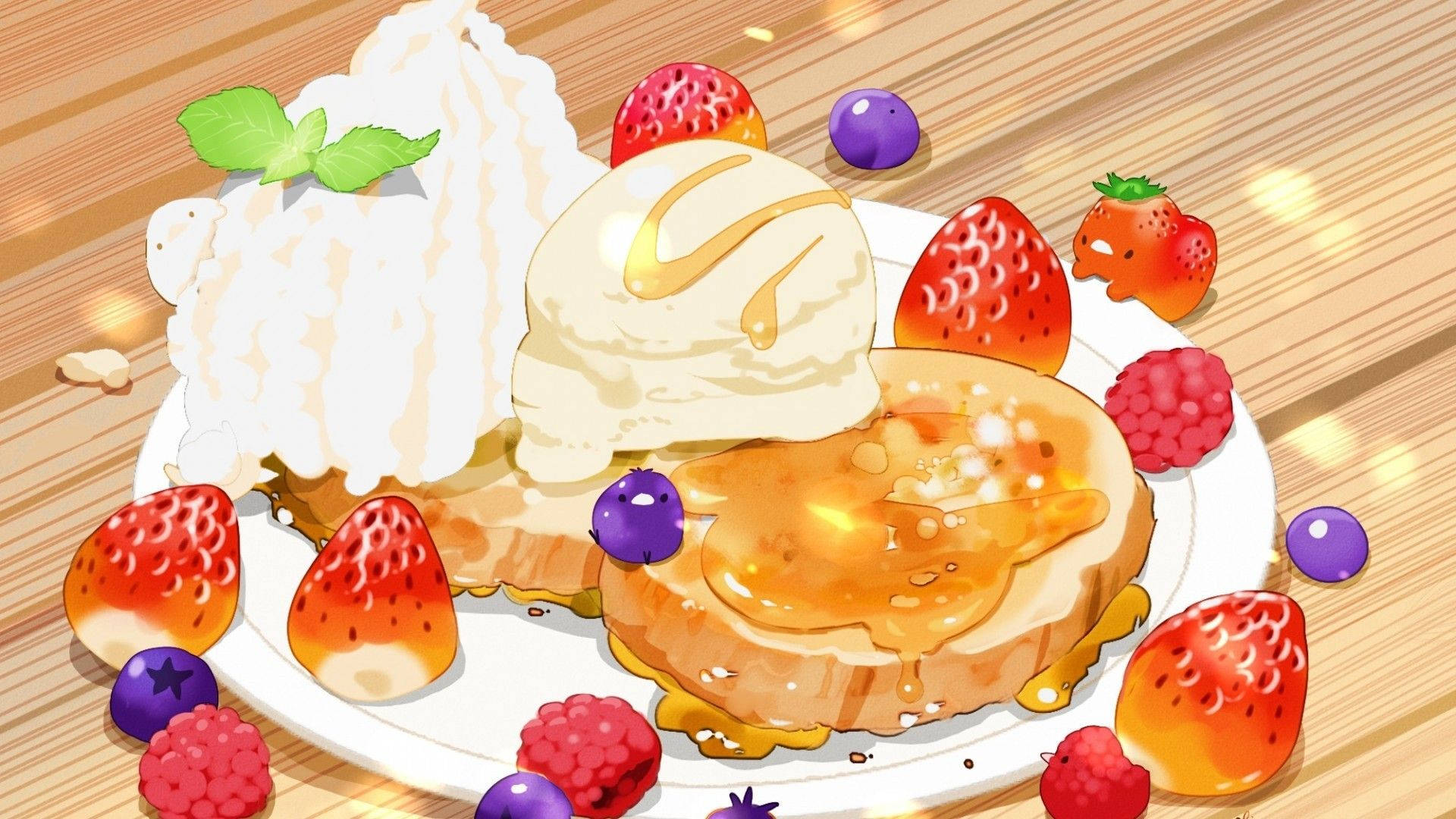 Download Enchanting Anime Inspired Dessert Spread Wallpaper