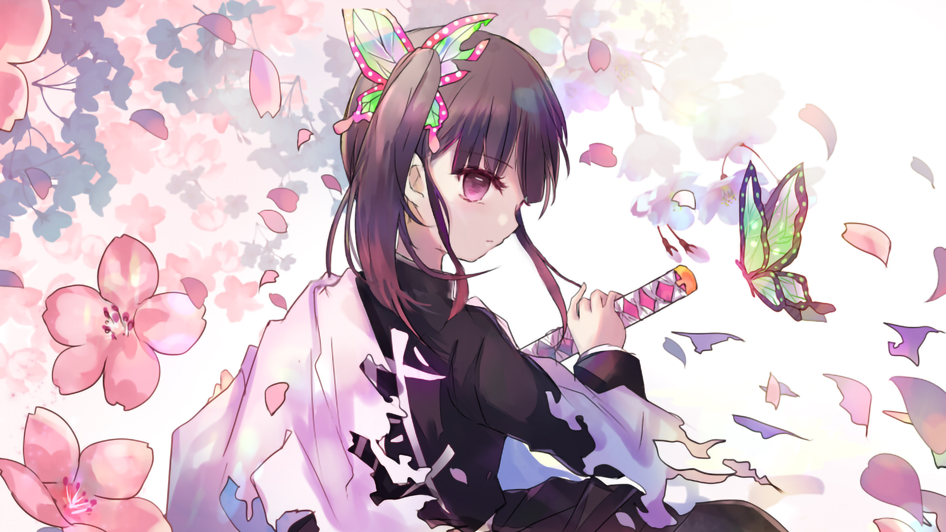 Demon Slayer Kanao Tsuyuri With Background Of Shallow Flowers HD Anime Wallpaper