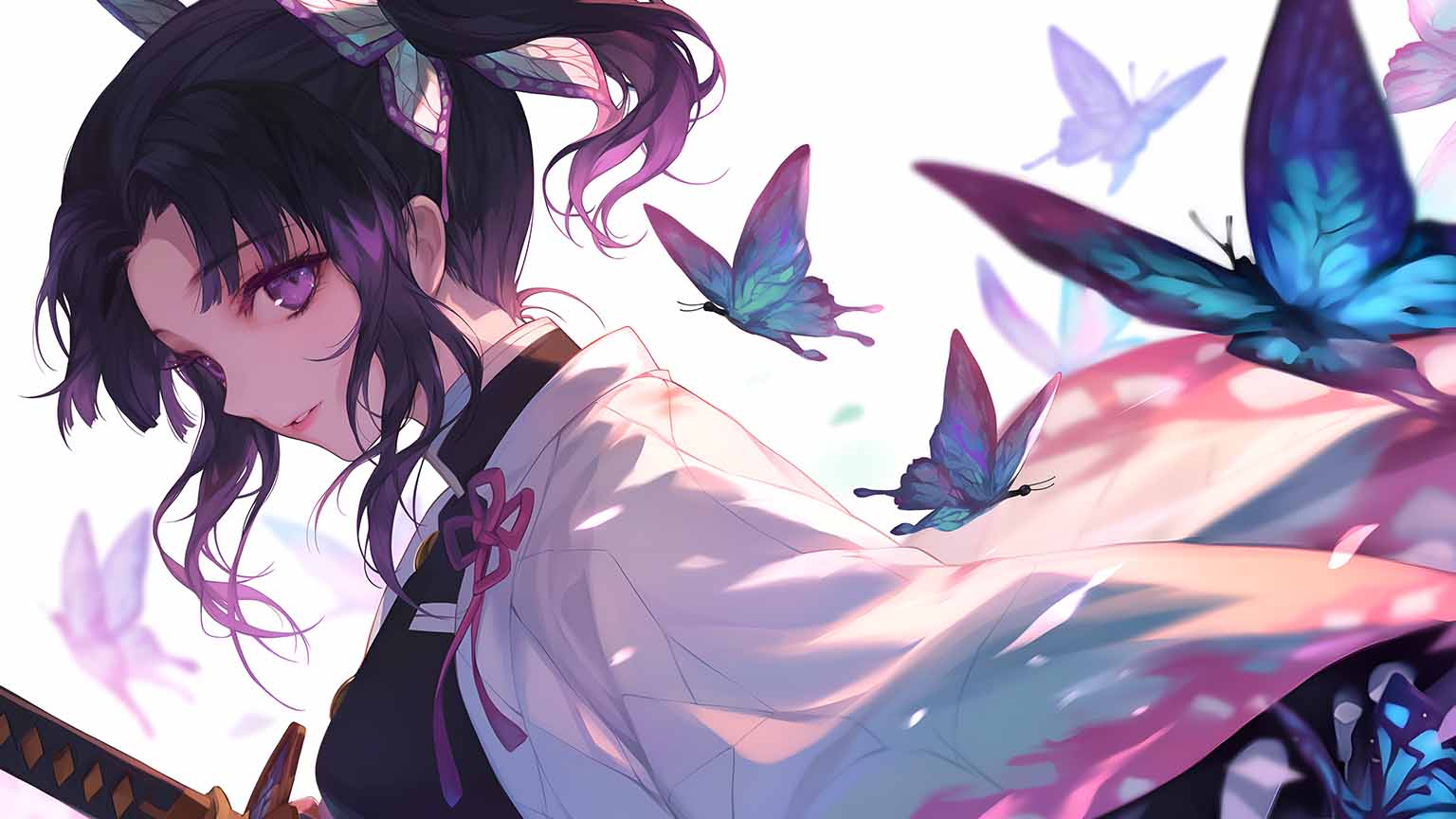 Demon Slayer Kanao Tsuyuri and Butterflies Desktop Wallpaper