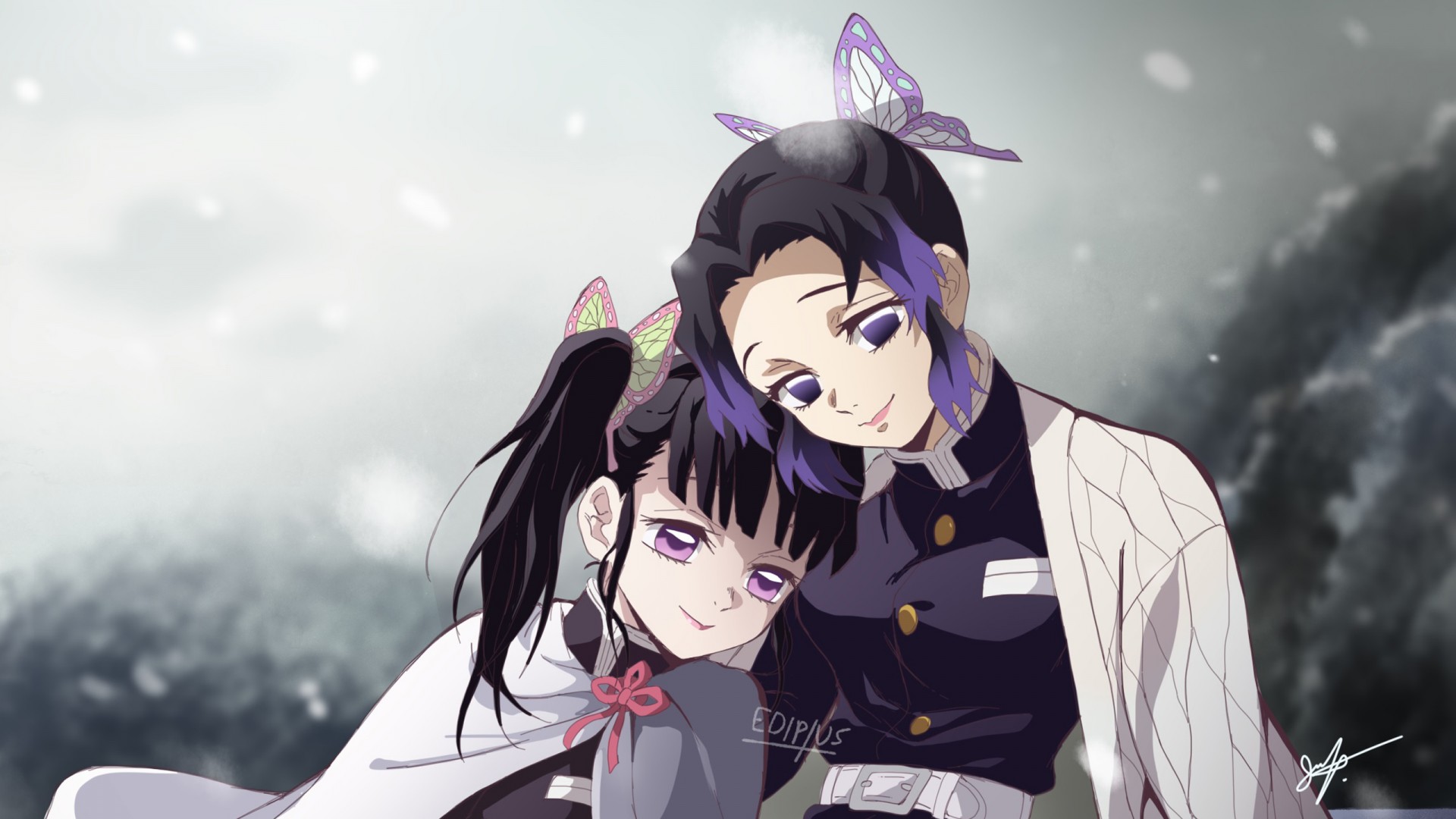 Demon Slayer Kanao Tsuyuri Shinobu Kochou With Blur Background HD Anime Wallpaper