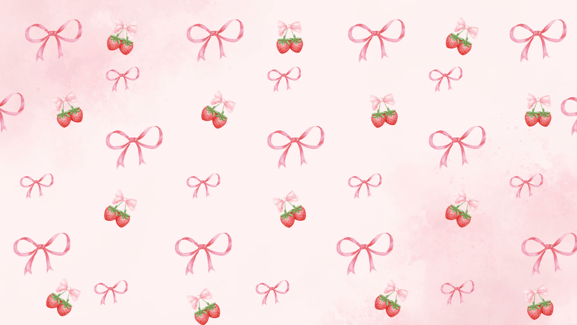 Pink Strawberry Coquette Desktop Wallpaper