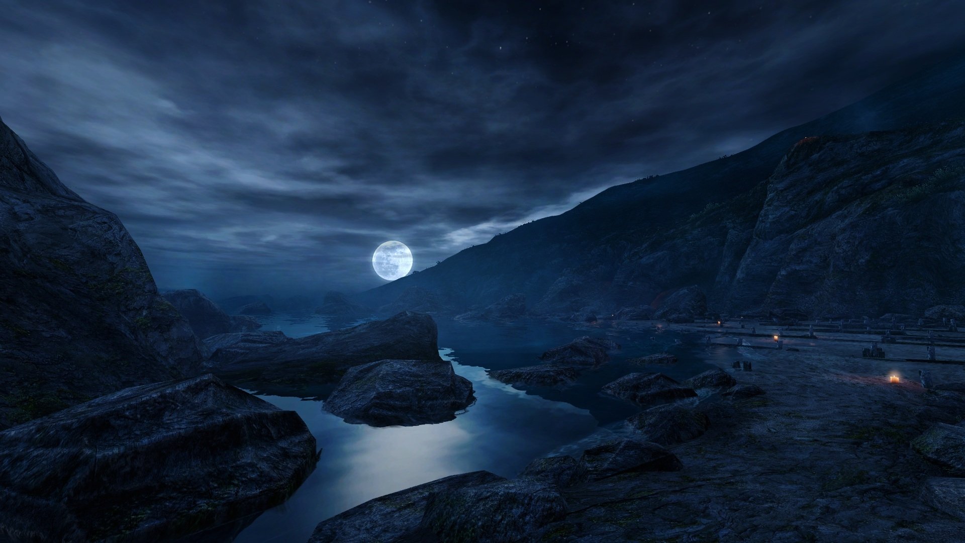 Moonlit Sci Fi Landscape
