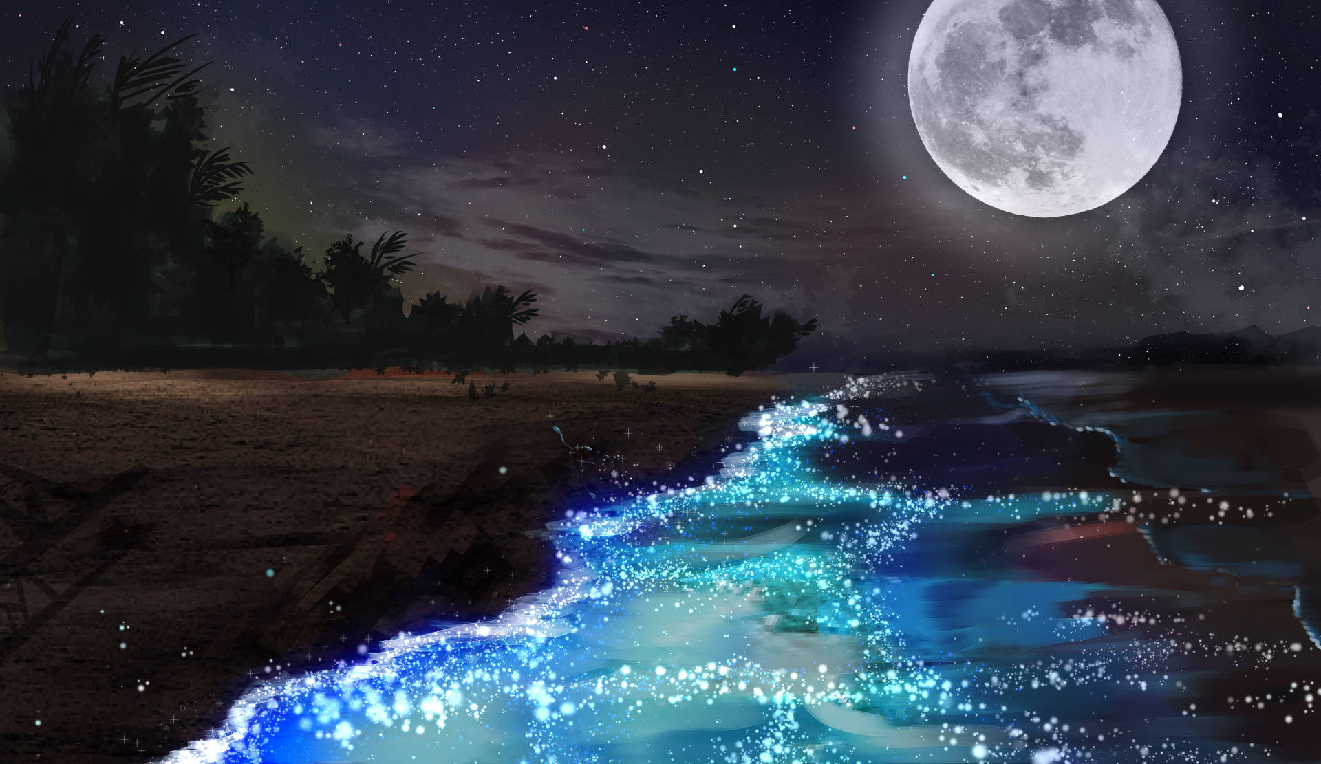 Download Sparkling Beach Under The Moon Night Sky Wallpaper
