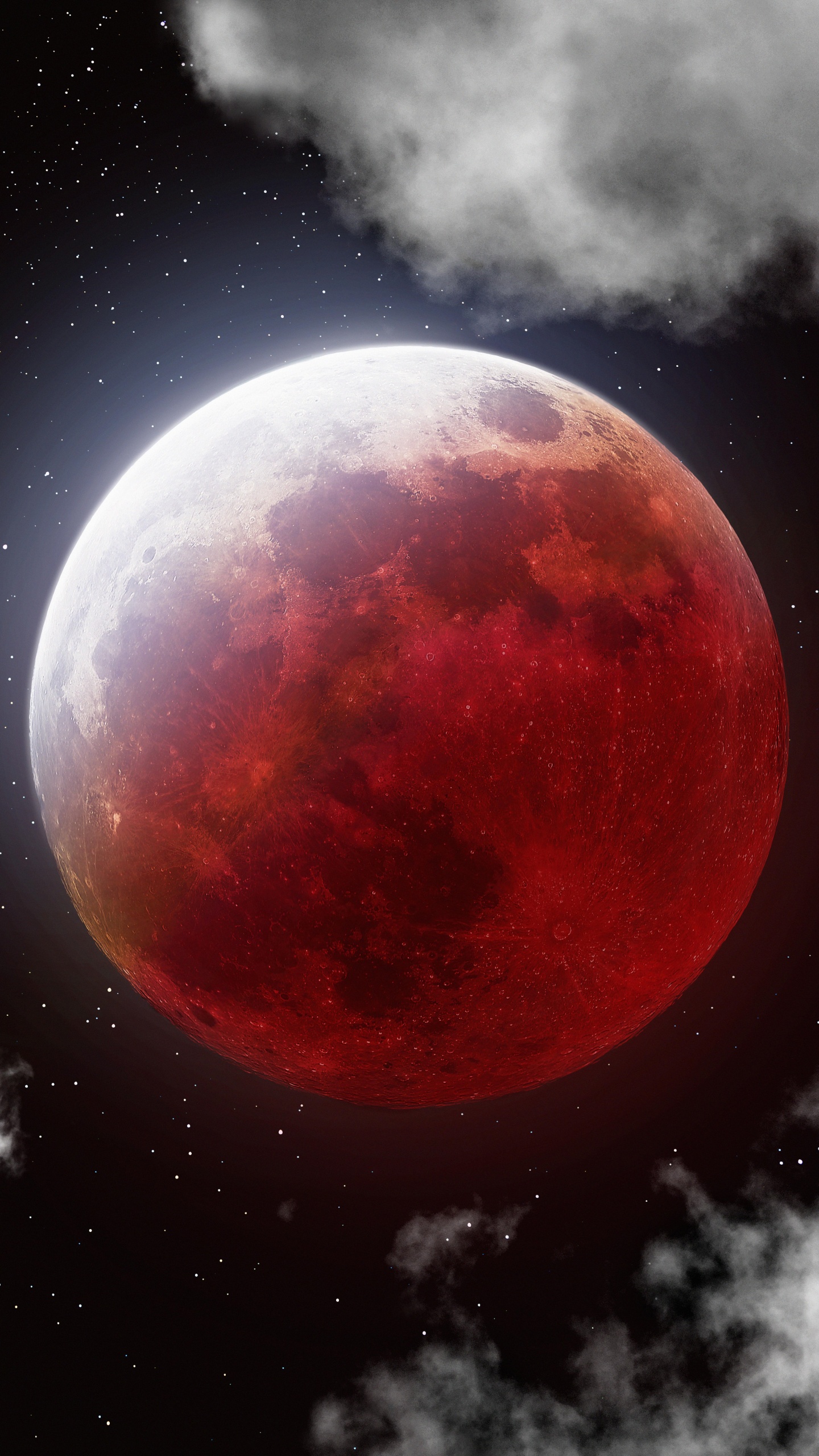 Lunar Eclipse Wallpaper 4K, 8K, Blood Moon, Clouds, Stars