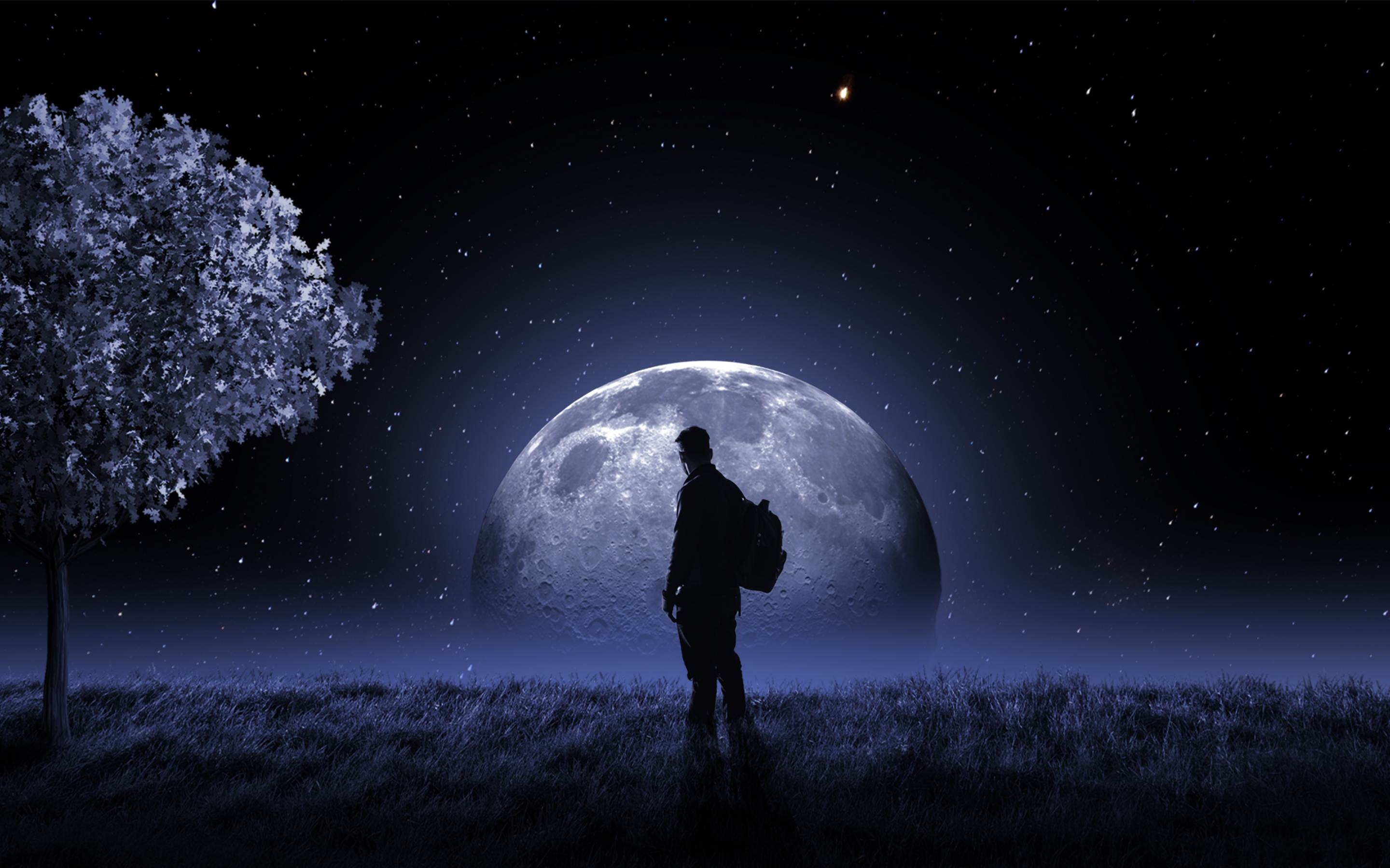 Moon Wallpaper 4K, Surreal, Night sky, Stars, light