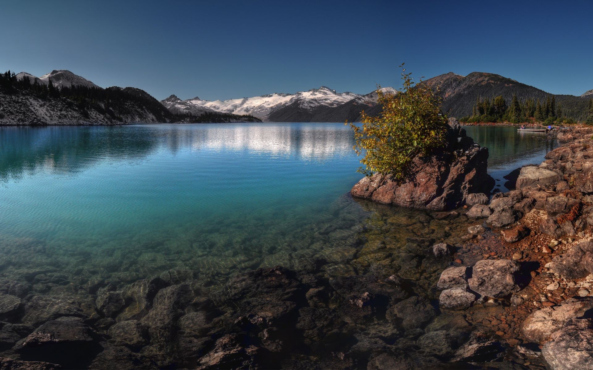 Mountain lake with clear water