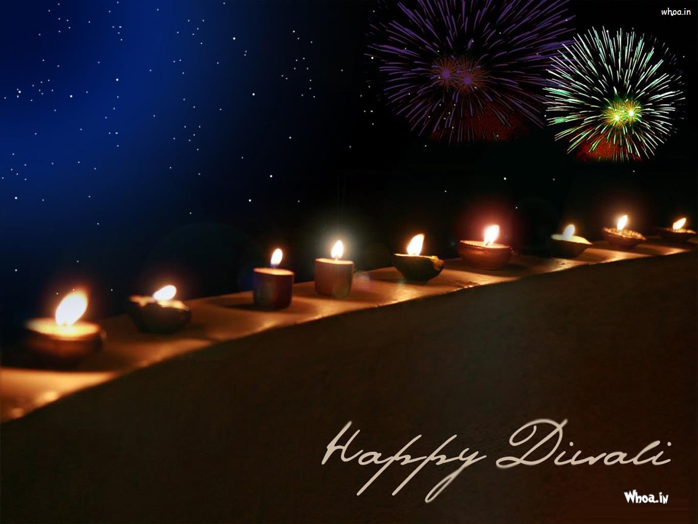 Happy Diwali With Fire Crackers And Diya HD Wallpaper
