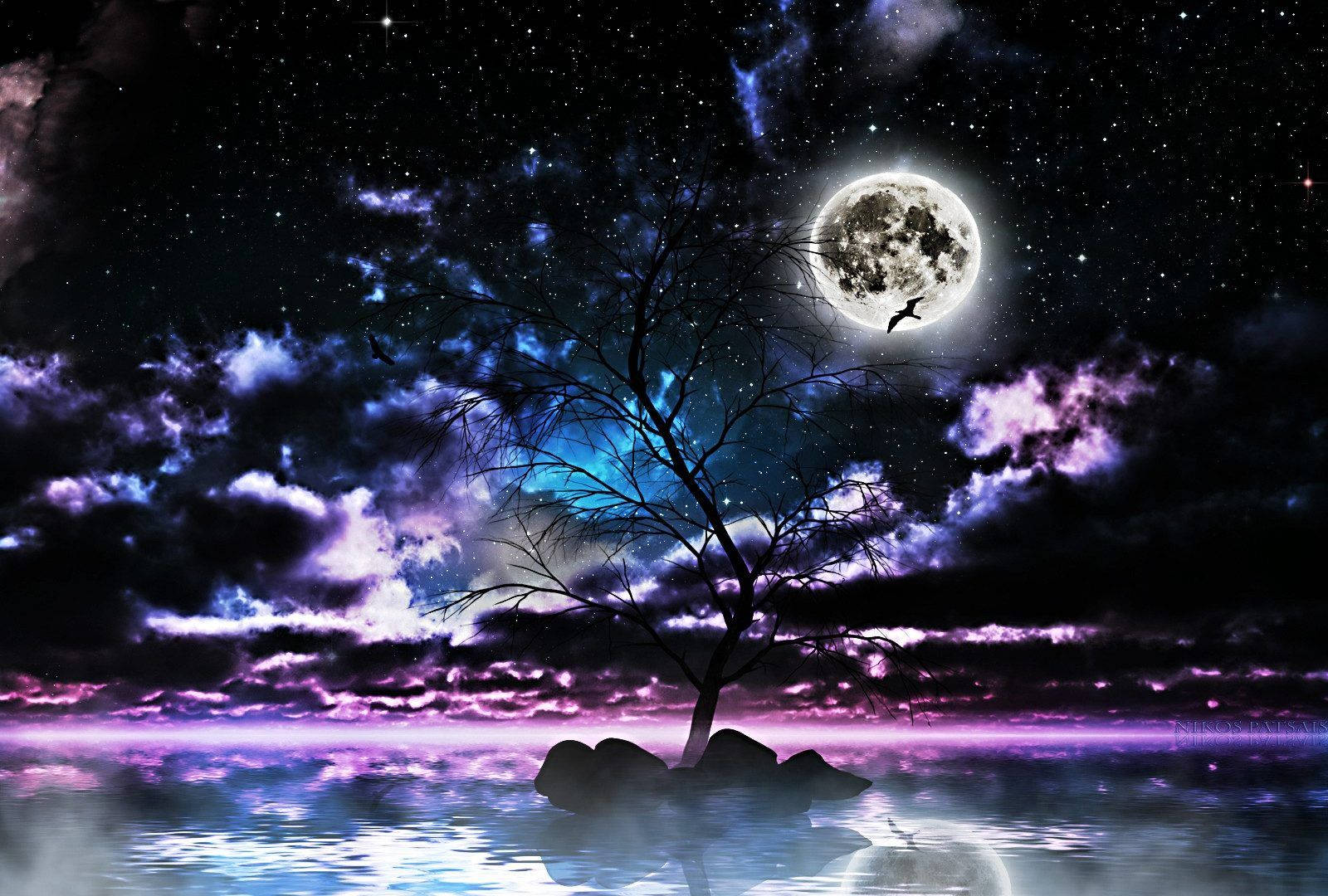 Download Galaxy Moon In Dark Night Wallpaper