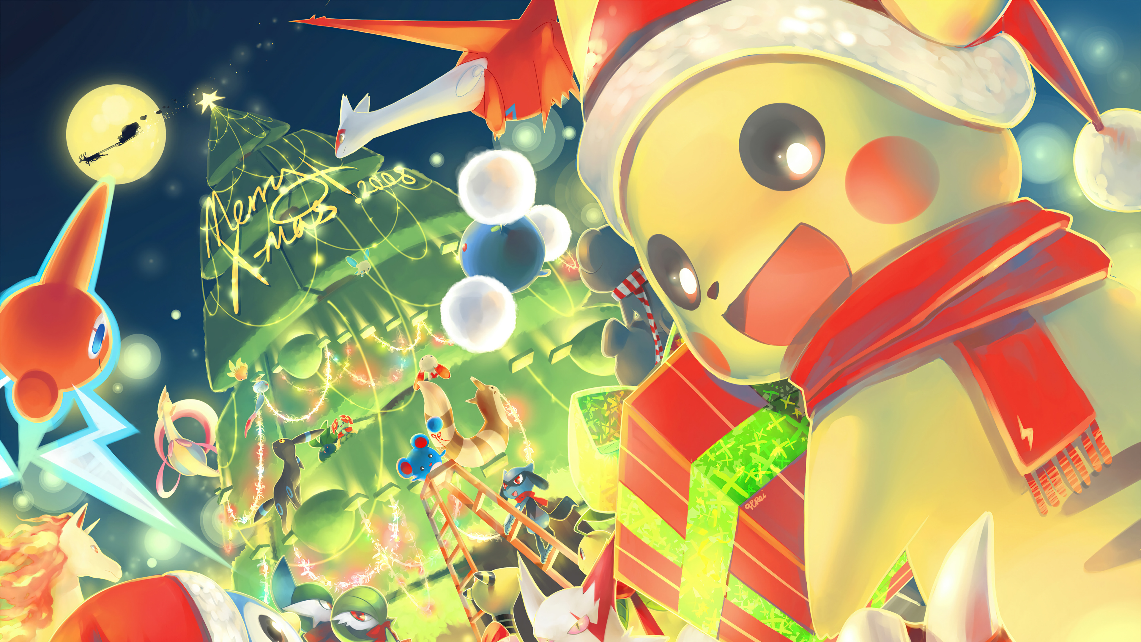 Pokemon Christmas Tree Gifts Pikachu Wallpaper 4K HD PC h