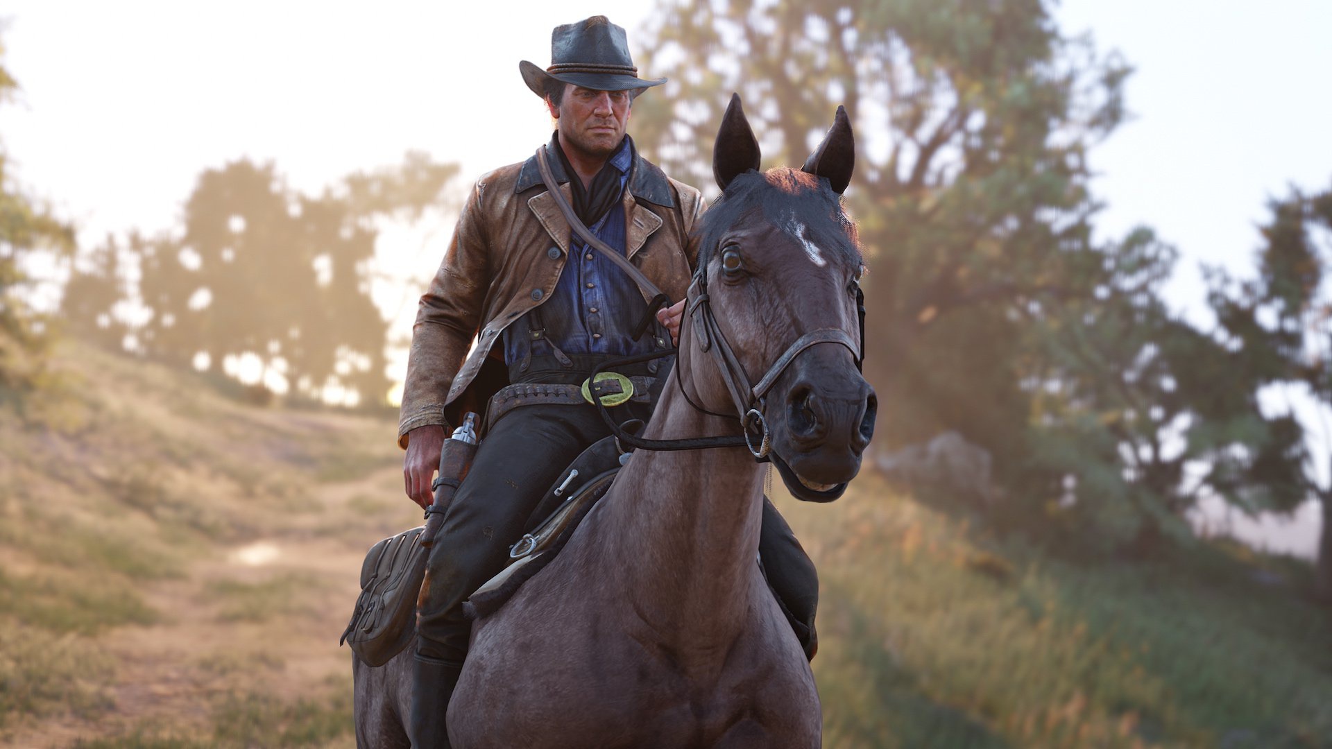 Wallpaper horse, hat, the bandits, revolver, Rockstar, Red Dead Redemption 2, Arthur Morgan for mobile and desktop, section игры, resolution 1920x1080