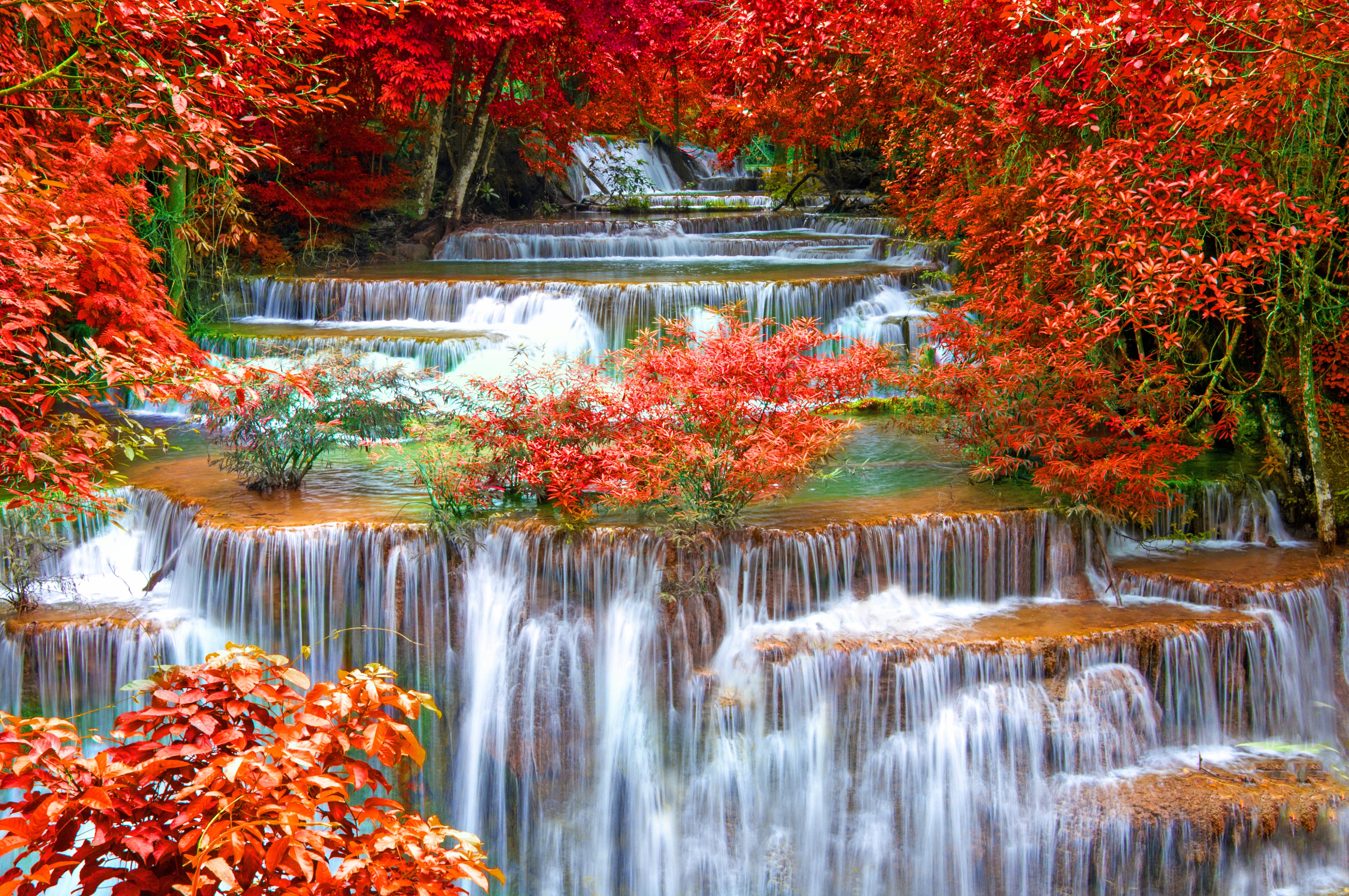 Wallpaper autumn, forest, landscape, waterfall, nature, water, autumn, waterfall for mobile and desktop, section природа, resolution 6720x4464