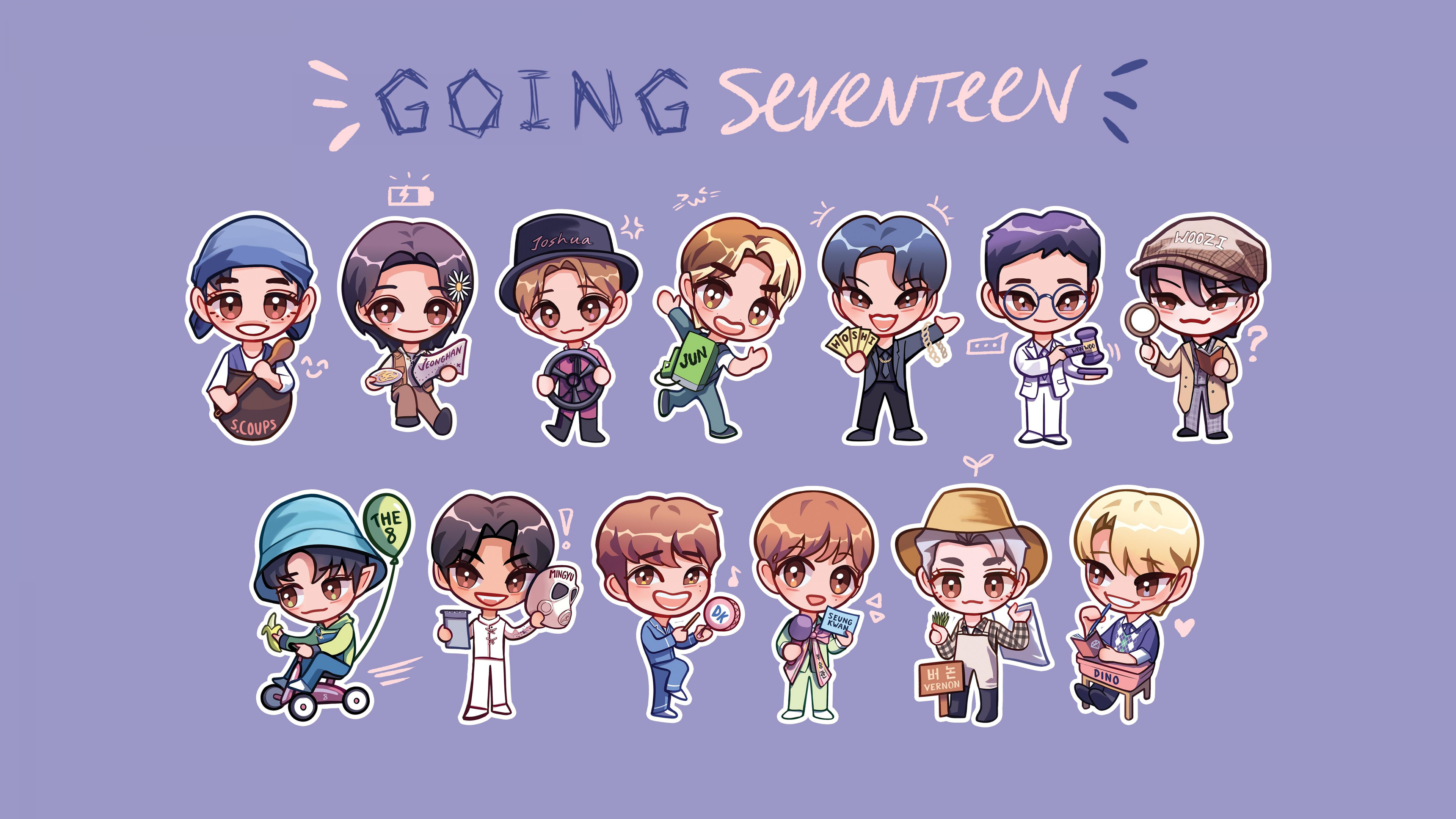 SEVENTEEN Wallpaper 4K, Chibi, 5K, K Pop Group