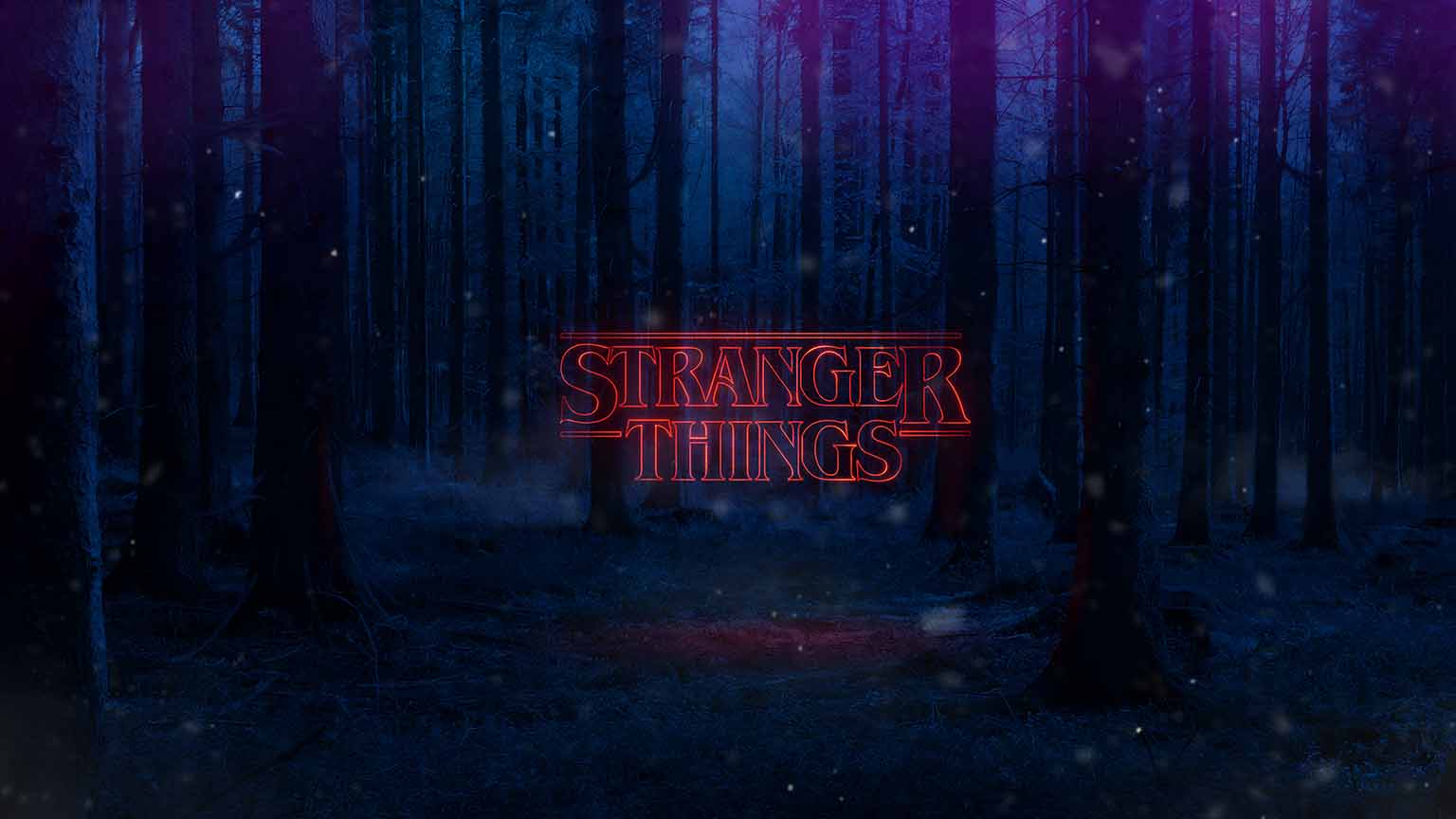 Stranger Things Neon Logo in the Dark Woods Desktop Wallpaper