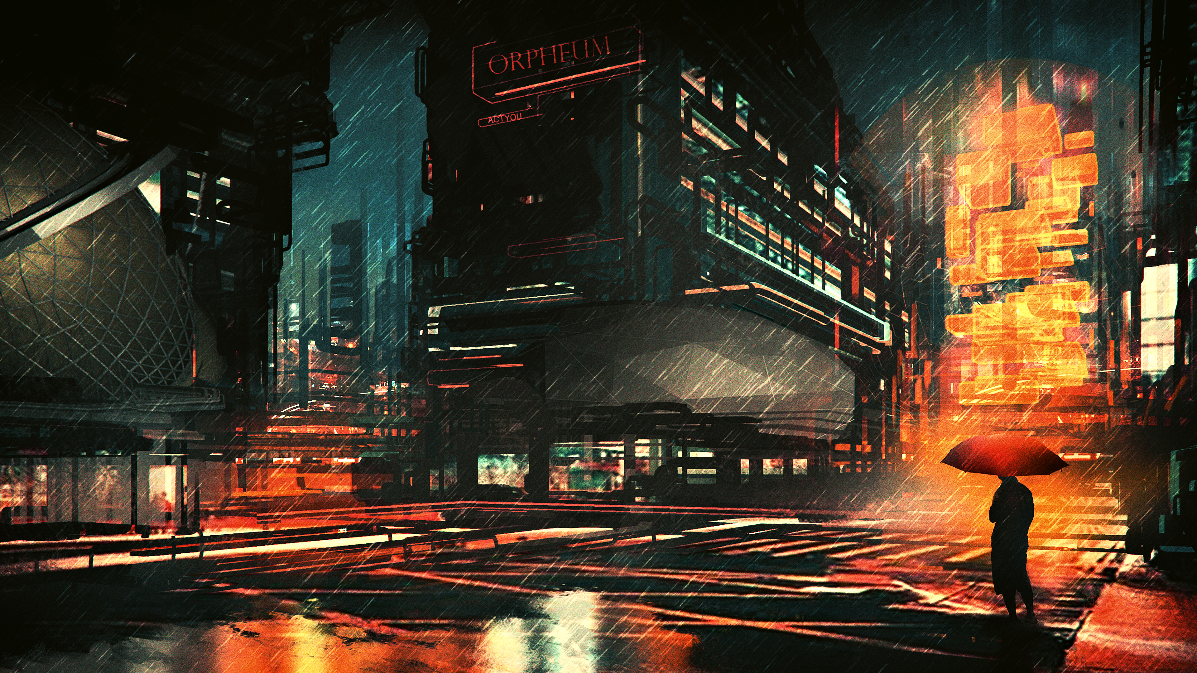 Rainy night in the city fantasy art