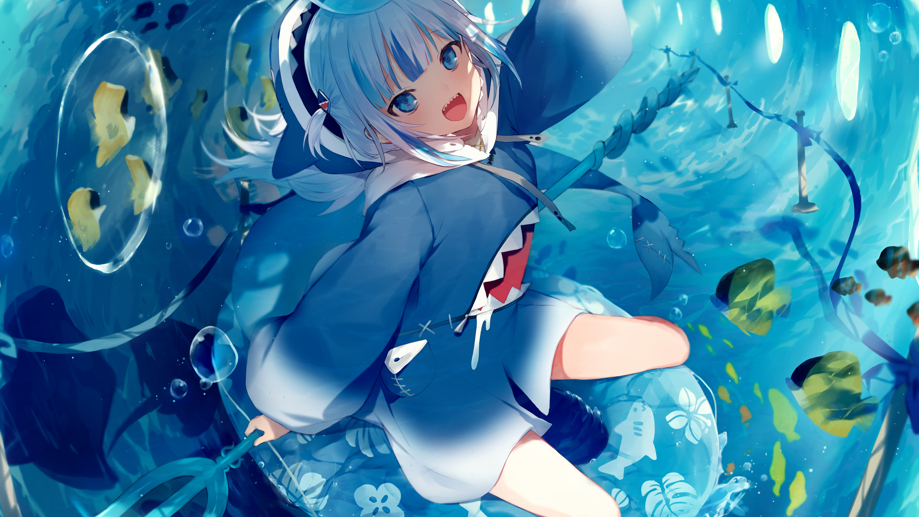 White Hair Blue Eyes Anime Girl Underwater 4K HD Anime Girl Wallpaper