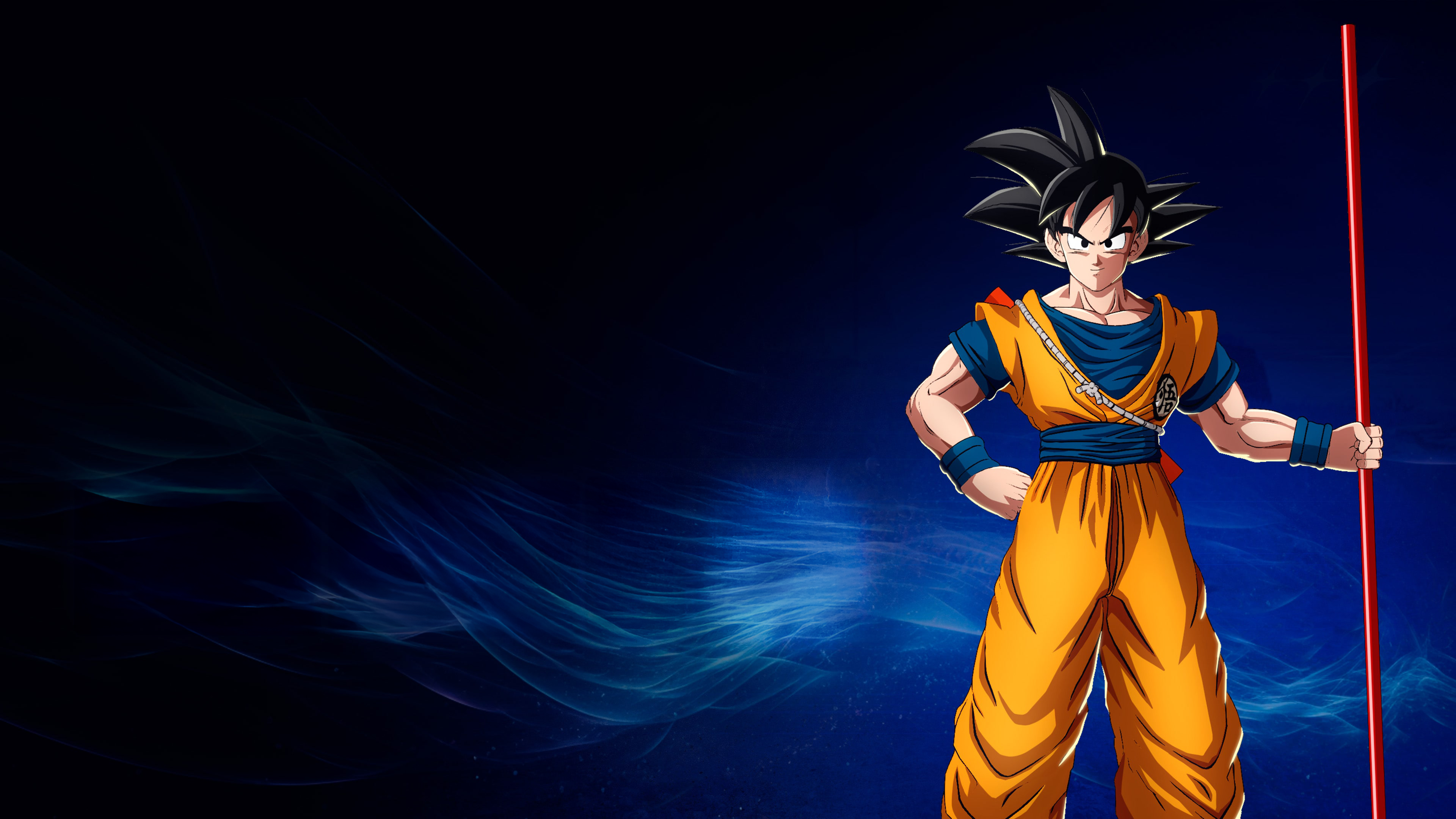 Son Goku Wallpaper 4K, Power Pole, Dark blue